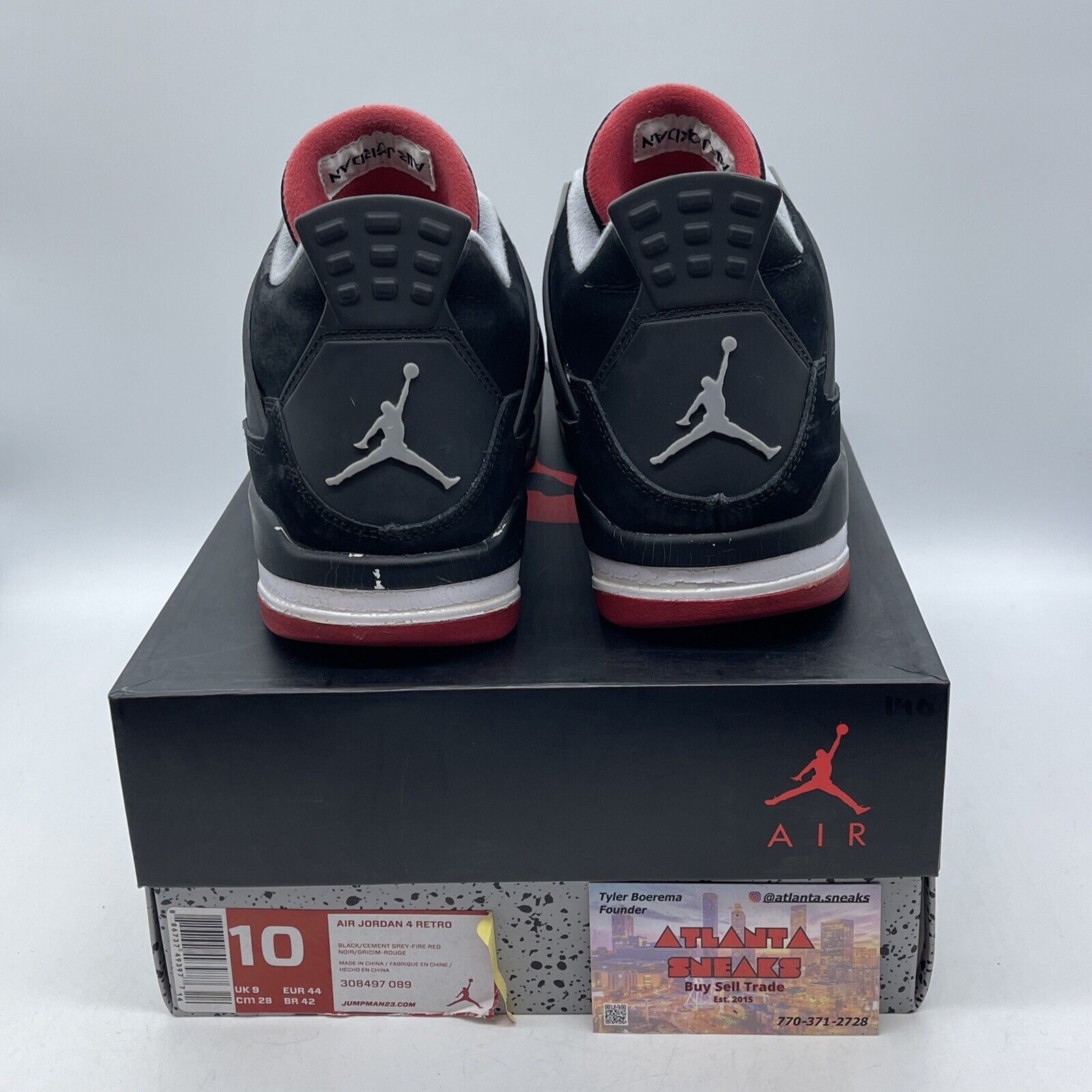 Size 10 - Jordan 4 Retro bred release 2012 Black Grey Suede Leather (308497-089)