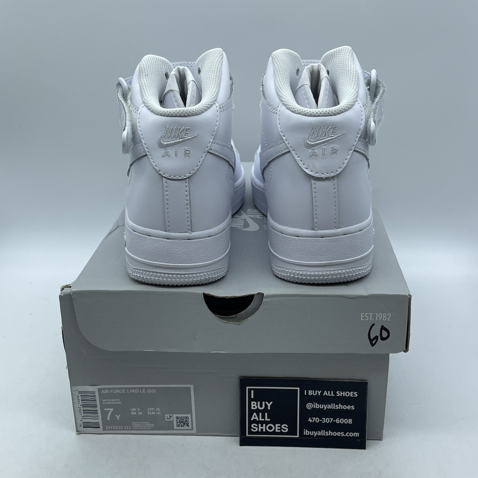 Size 7Y (GS) - Nike Air Force 1 LE Mid Triple White (DH2933-111)