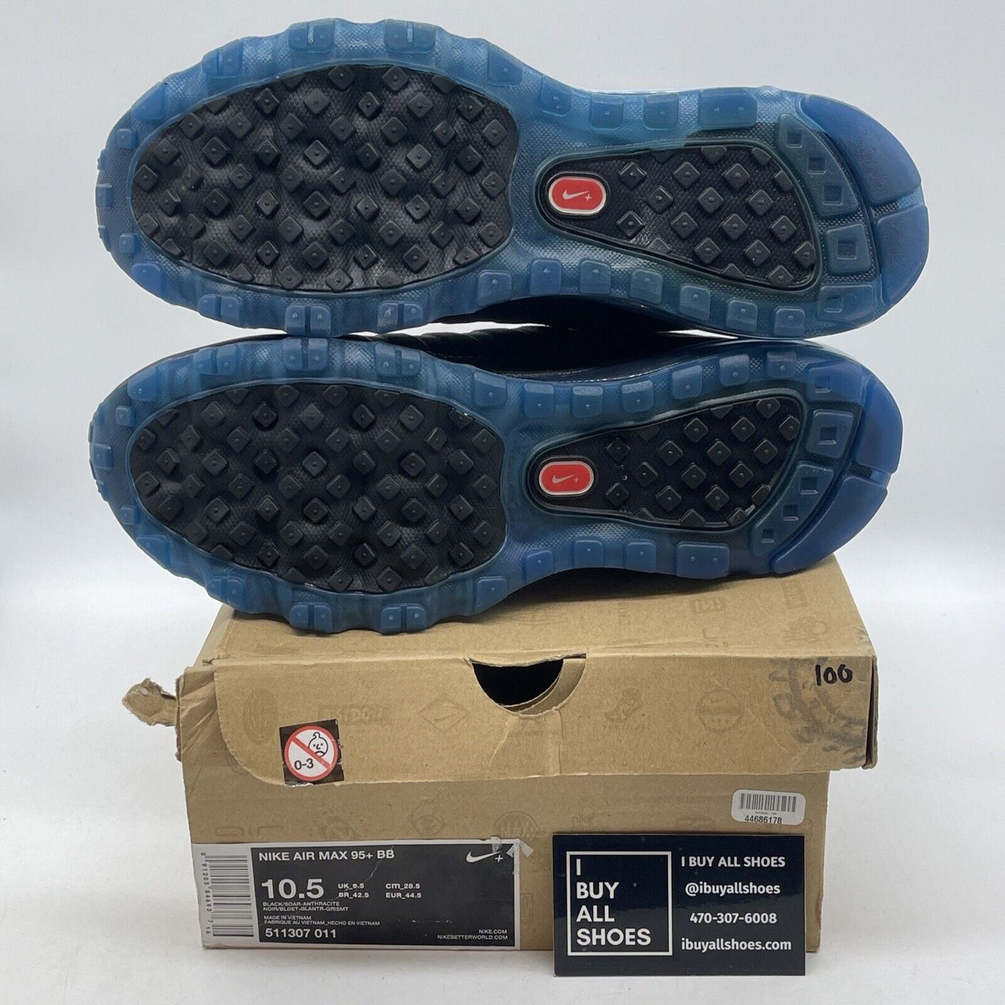 Size 10.5 - Nike Air Max 95+ BB Black Soar Grey Blue Leather (511307-011)