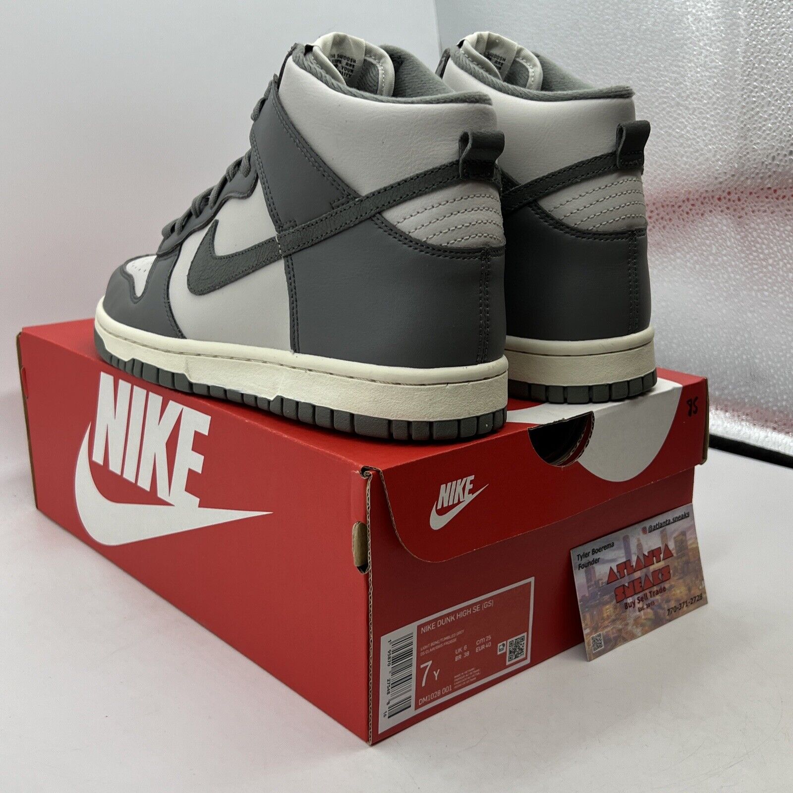 Size 6.5 - Nike Dunk SE High Light Bone Tumbled Grey Leather (DM1028-001)