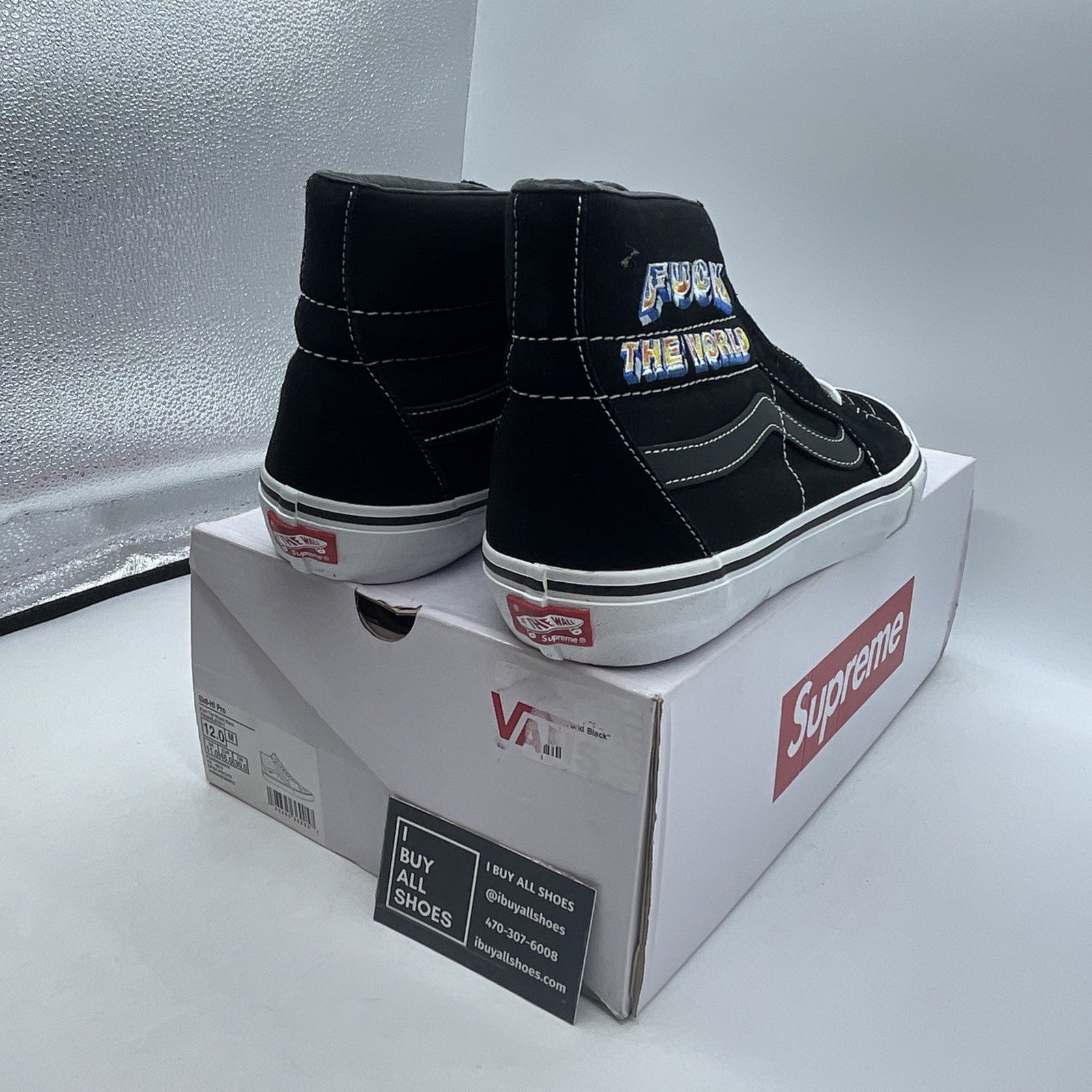 Size 12 - Vans Supreme x Sk8 High FK The World Black (BN0A45JDSY1)