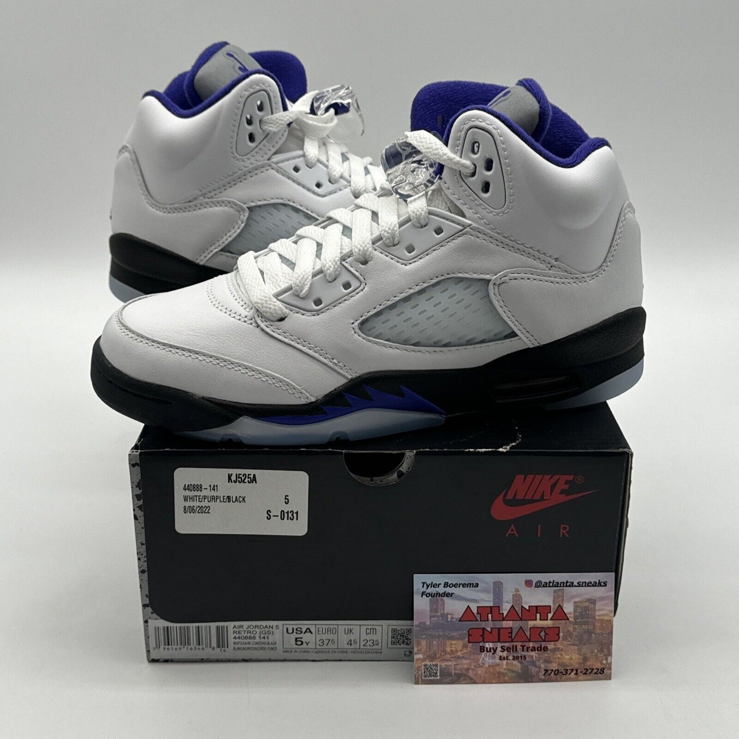 Jordan 5 Retro 'Concord' (GS) White Purple Leather Black Icy Soles Size 5 Y