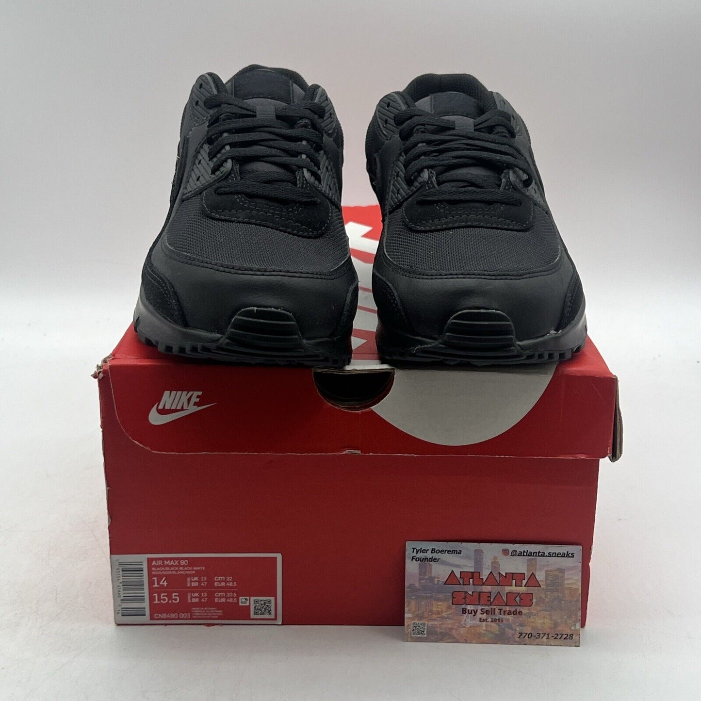 Size 14 - Nike Air Max 90 Triple Black 2020 Leather Suede (CN8490-003)