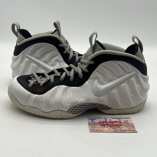 Size 10.5 - Nike Air Foamposite Pro Chrome White White Suede Red (624041-103)