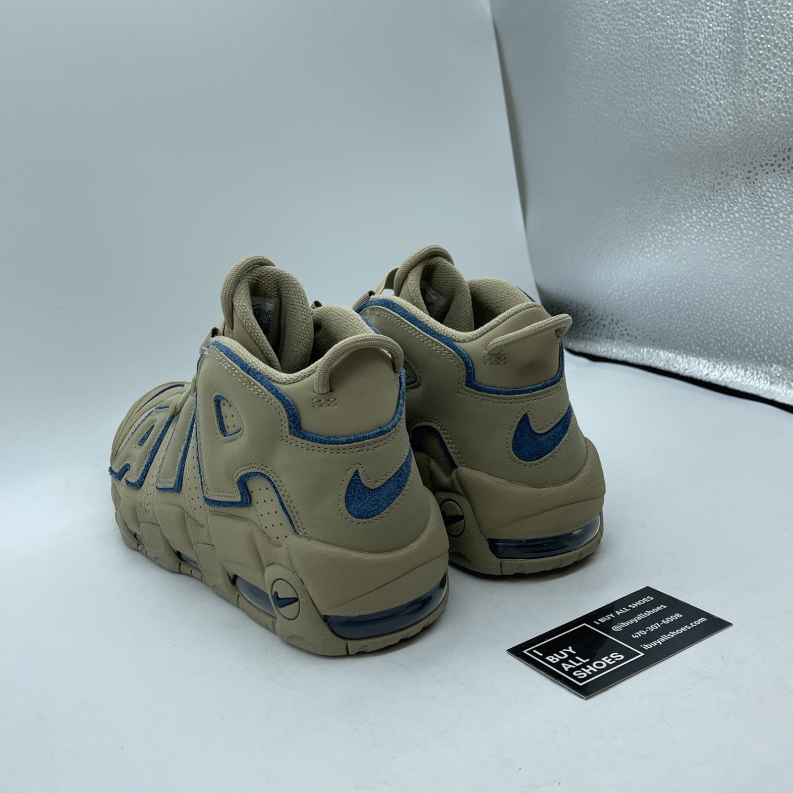 Size 9.5 - Nike Air More Uptempo Limestone Brown Blue Suede (DV6993-200)