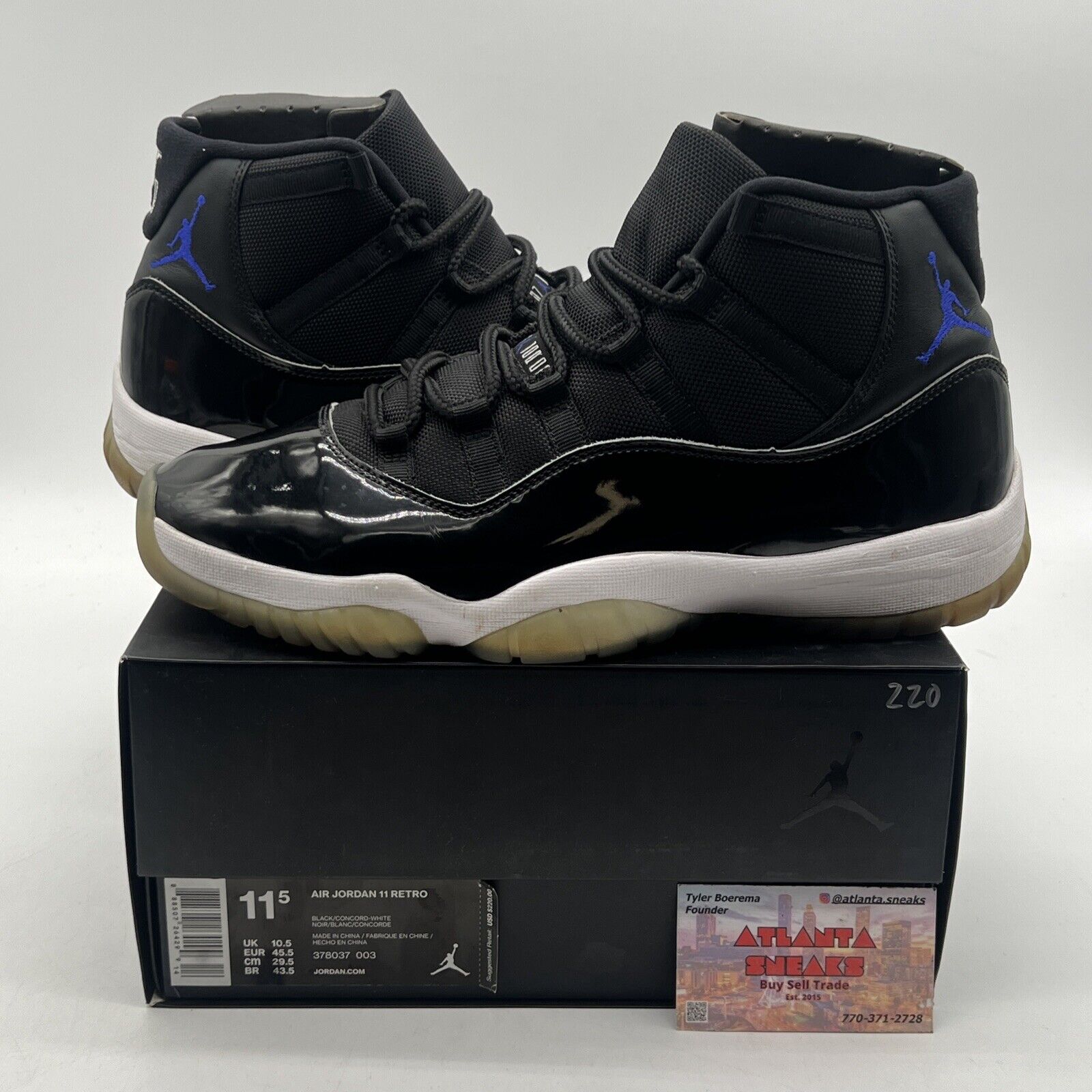 Size 11.5 - Jordan 11 Retro High Space Jam Black White Blue Leather (378037-003)