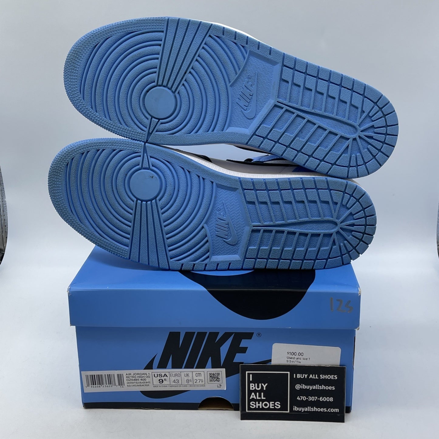 Size 9.5 - Jordan 1 Retro OG High UNC Toe Blue Black White Leather (DZ5485-400)