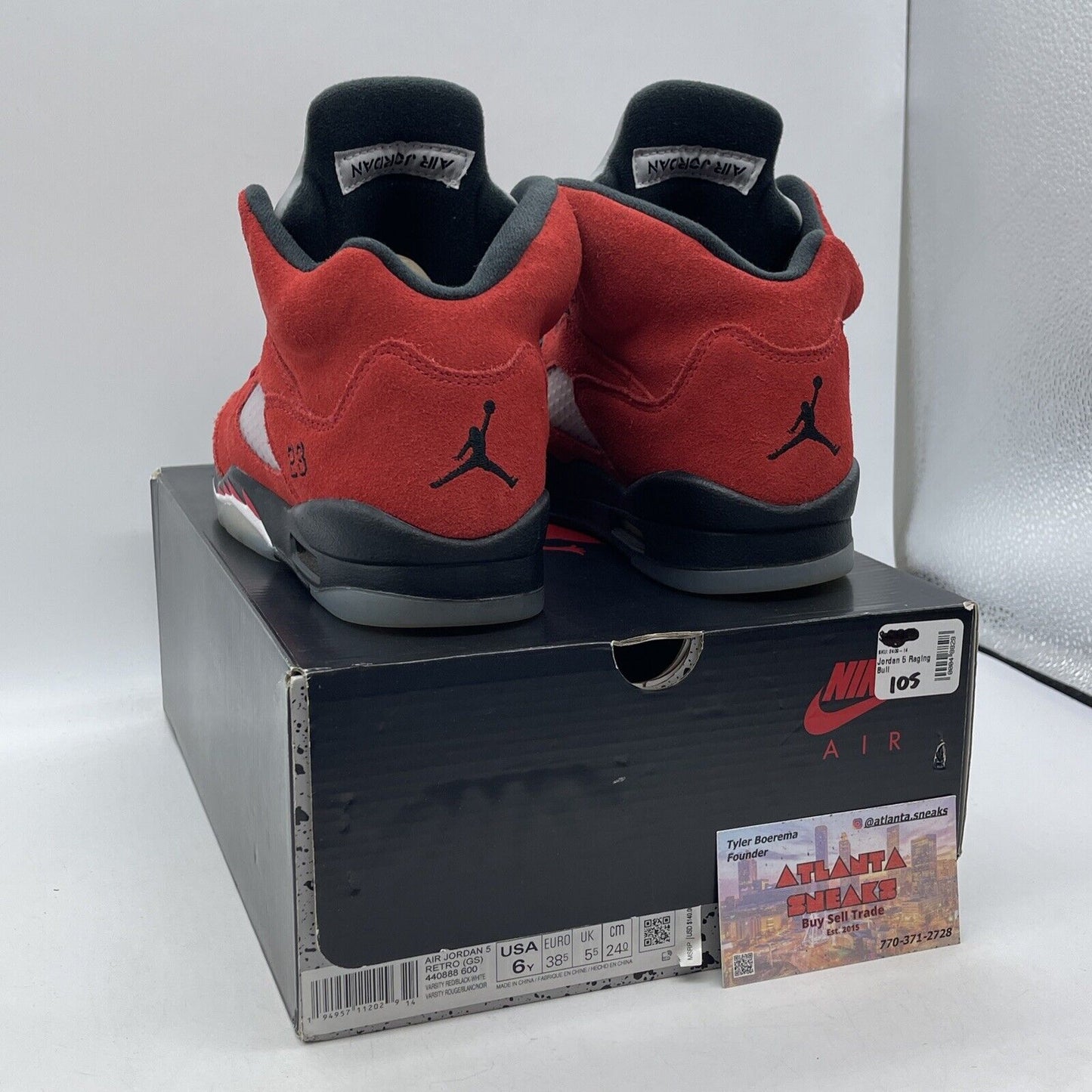 Size 6Y - Jordan 5 Retro Mid Raging Bull Black Silver Red Suede (440888-600)