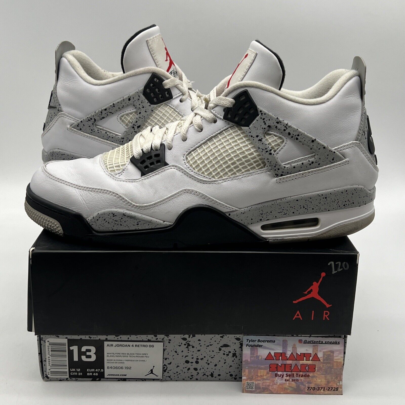 Size 13 - Jordan 4 Retro OG Mid White Cement Black Grey Leather (840606-192)