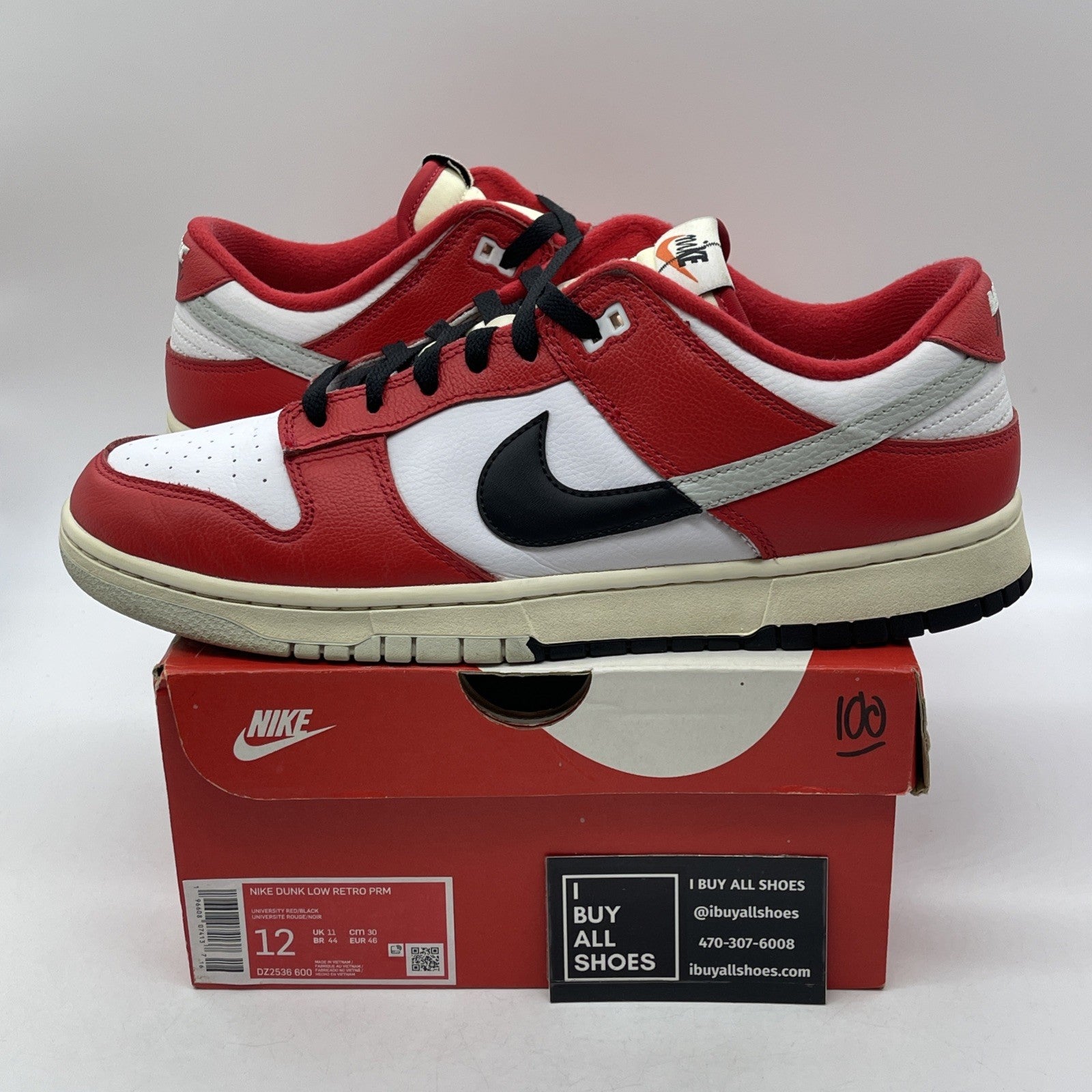 Size 12 - Nike Dunk Low Split Chicago White Red Black Leather (DZ2536-600)