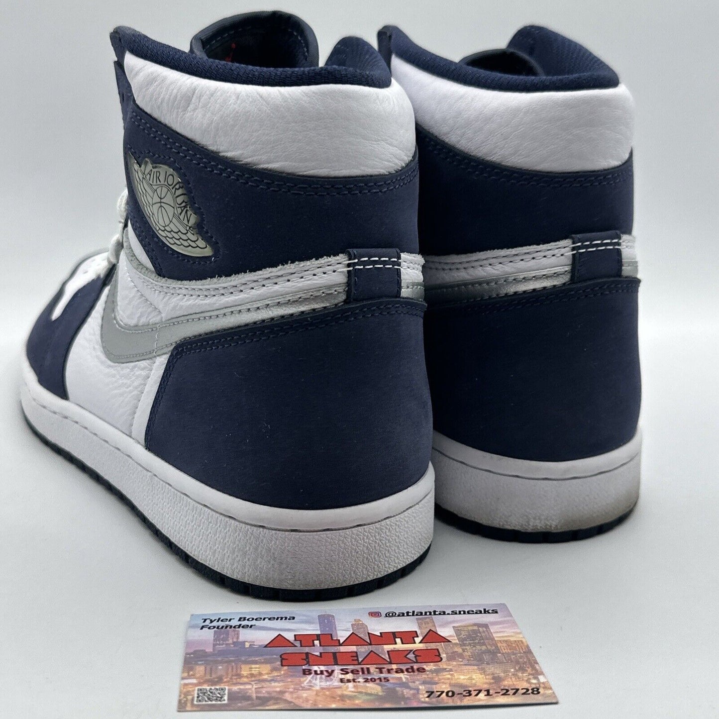 Size 9.5 - Jordan 1 Retro High CO.JP Midnight Navy White Silver Swoosh Suede Lea