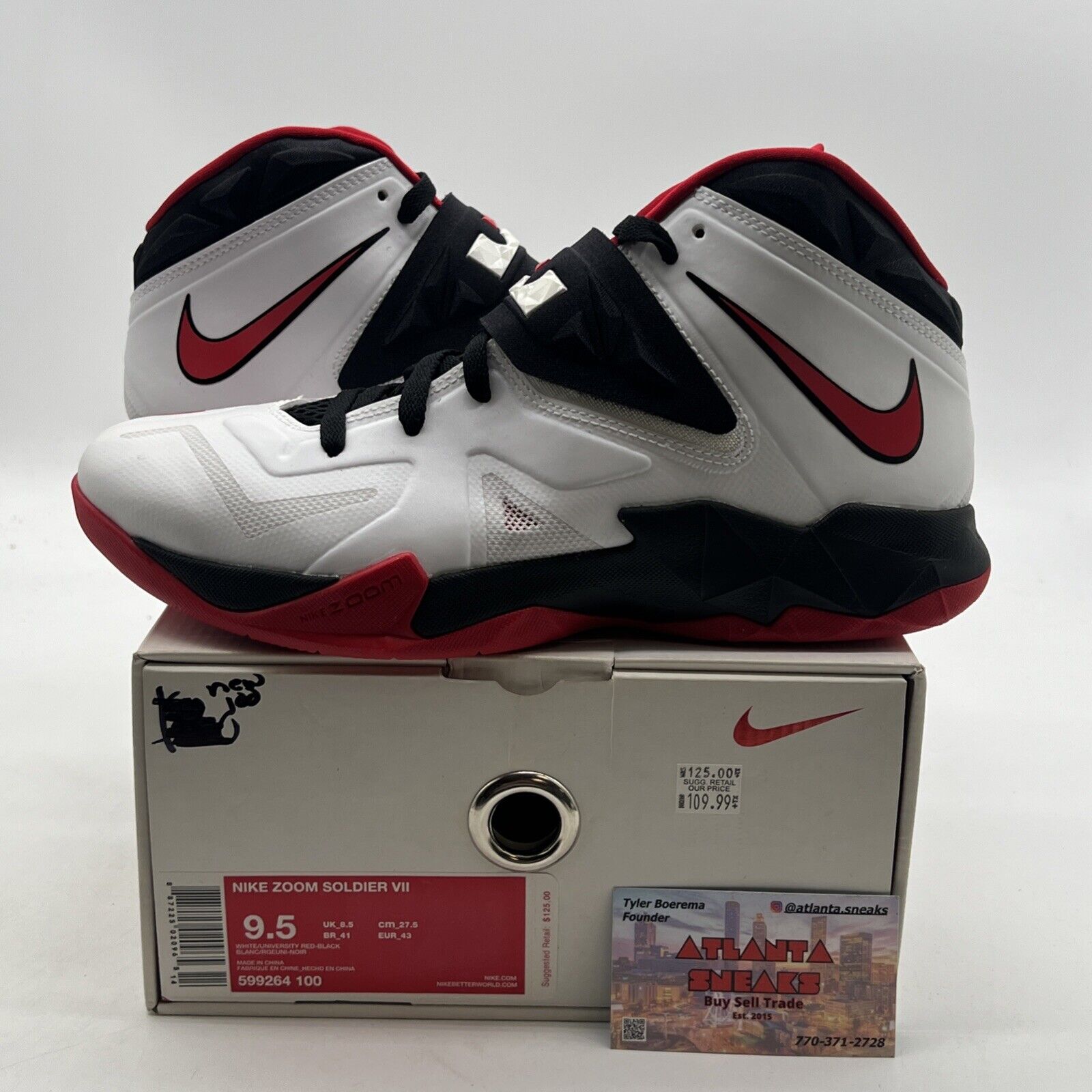 Size 9.5 - Nike LeBron Zoom Soldier 7 White Red Black (599264-100)
