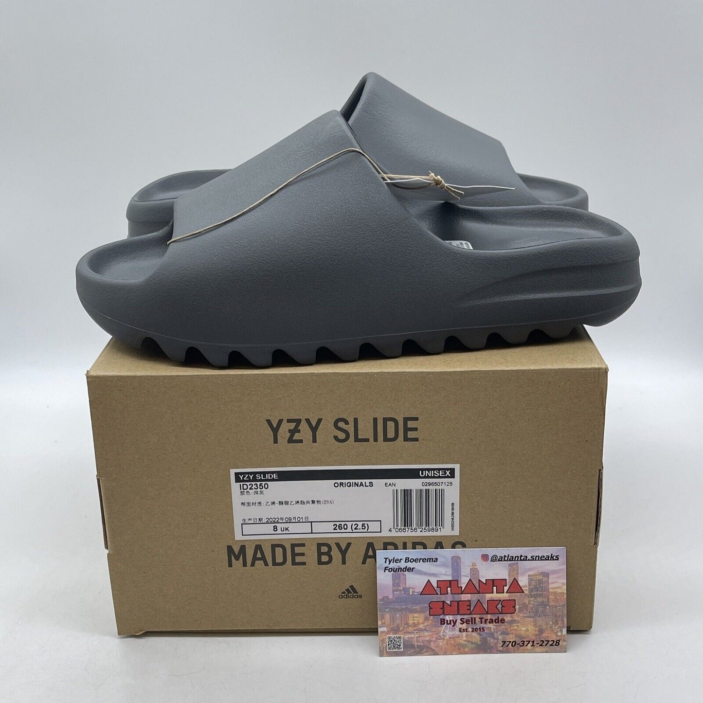 Size 8 - Adidas Yeezy Slide Slate Grey Black Leather (ID2350)