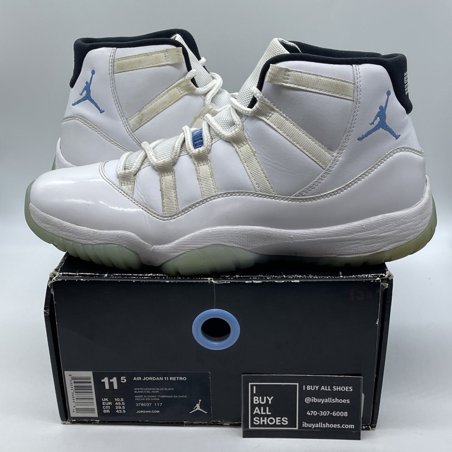 Size 11.5 - Jordan 11 Retro High Legend Blue White Leather (378037-117)