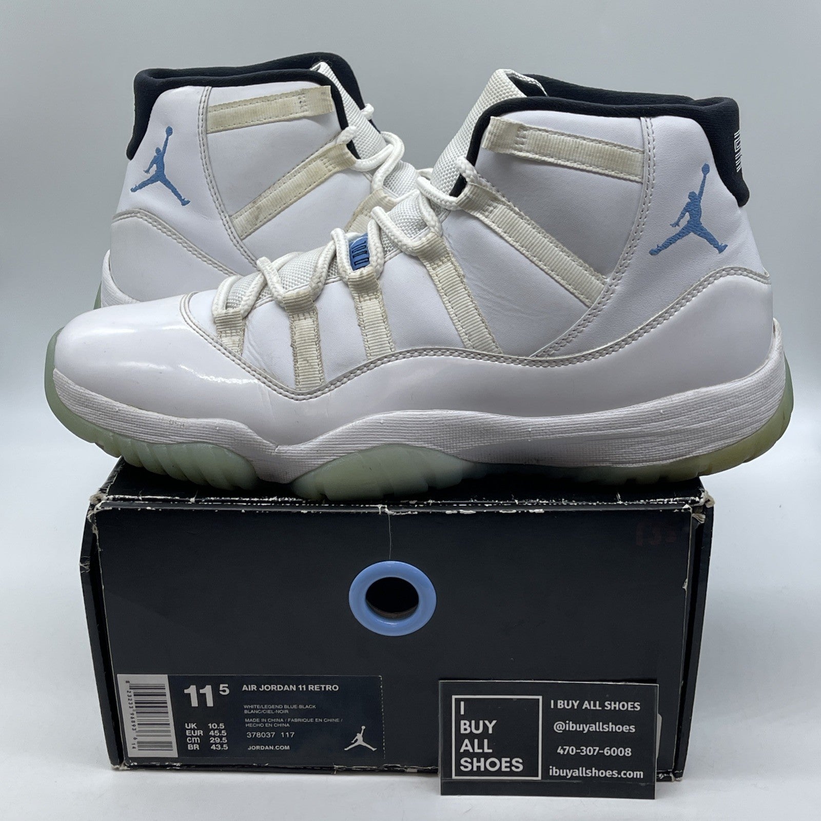 Size 11.5 - Jordan 11 Retro High Legend Blue White Leather (378037-117)