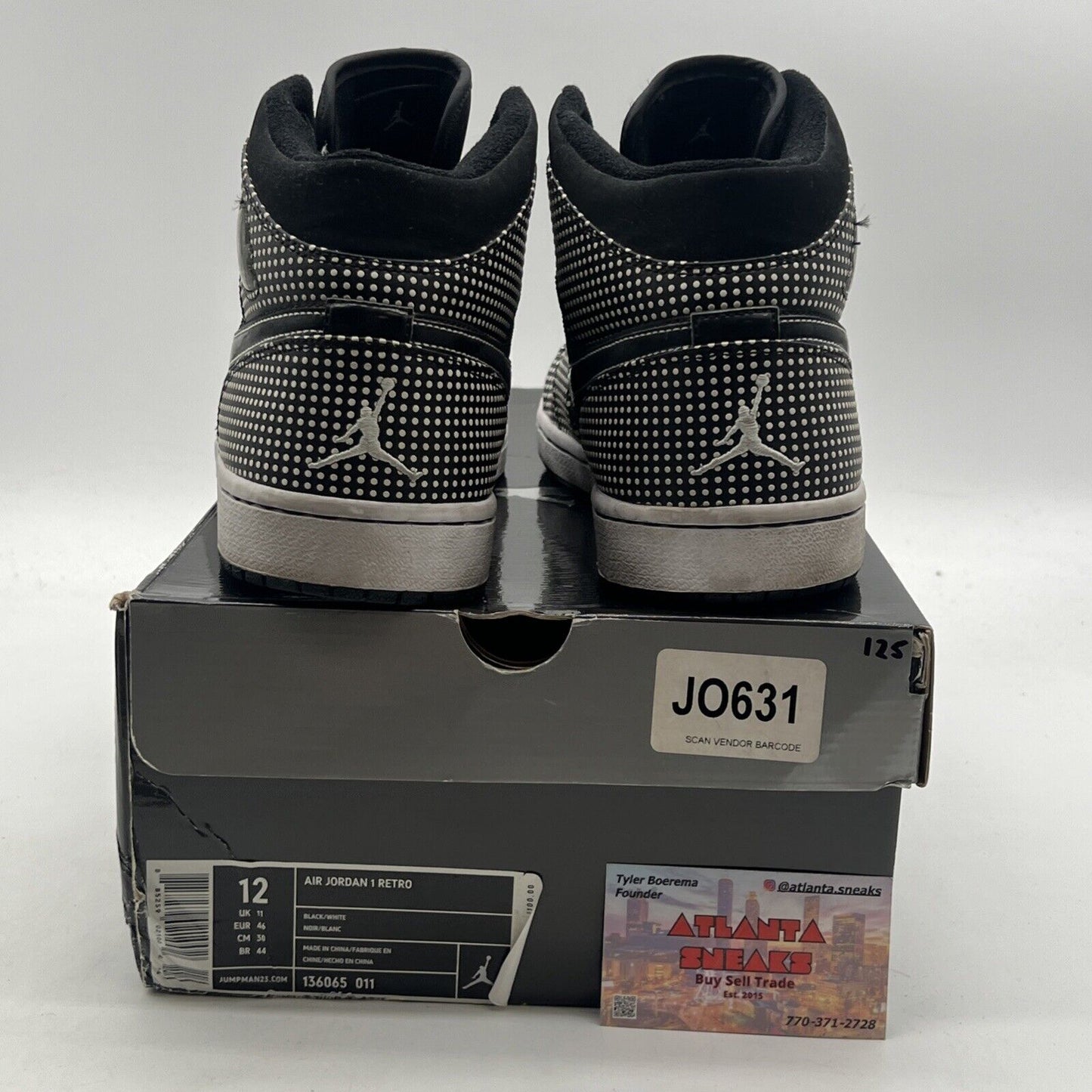 Size 12 - Air Jordan 1 Retro Black White (136065-011)