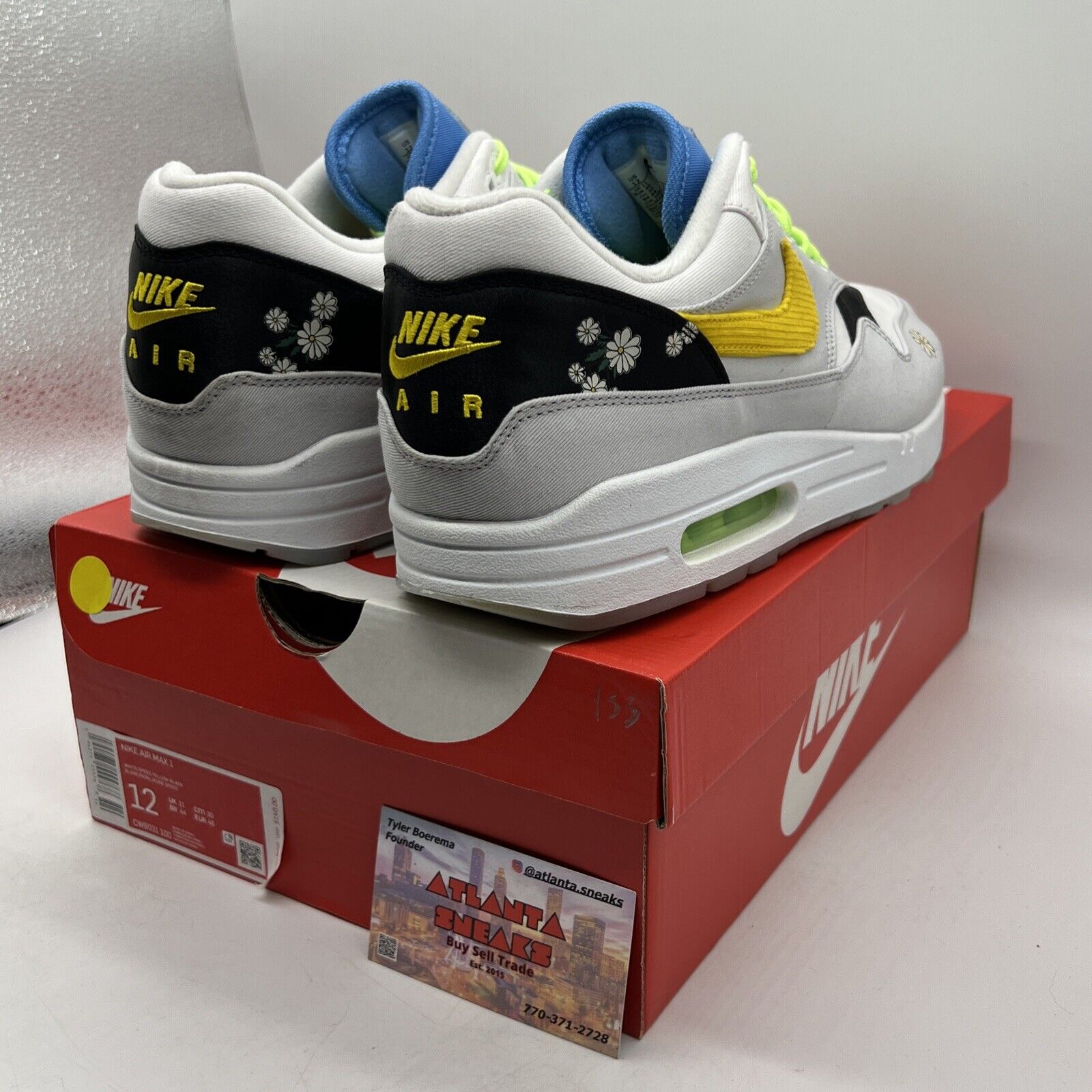 Size 12 - Nike Air Max 1 Daisy - CW6031-100 White Grey Blue Green (CW6031-100)