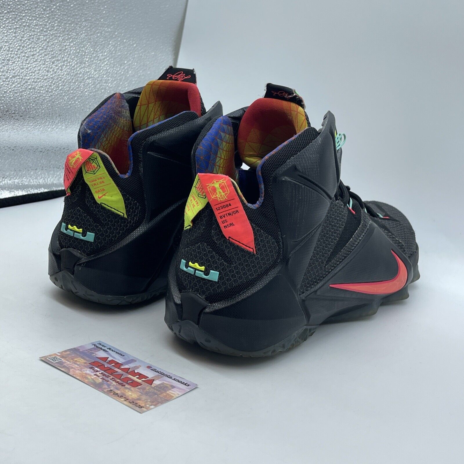 Size 14 - Nike LeBron 12 Data Black Pink Yellow Blue Green  - (684593-068)