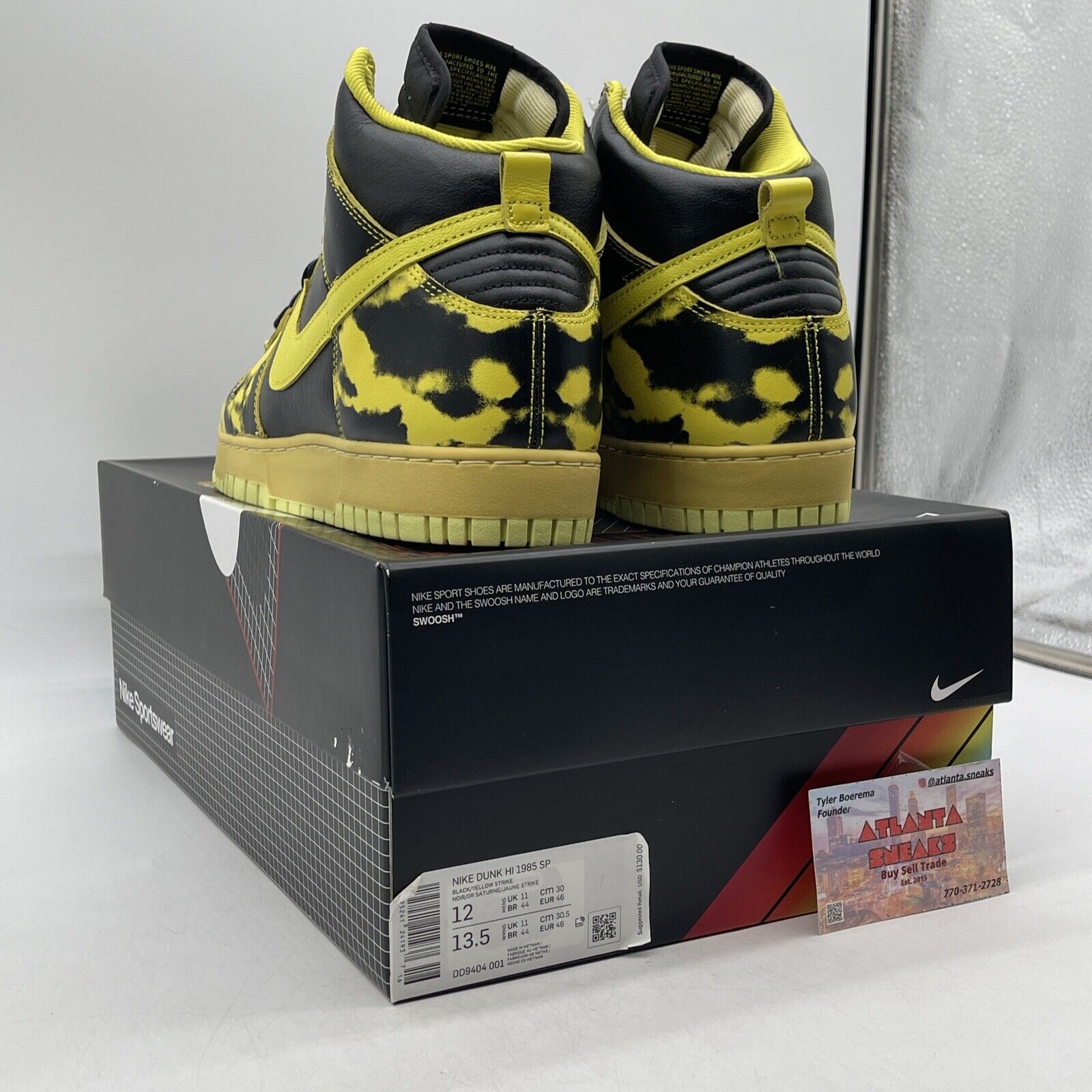 Size 12 - Nike Dunk 1985 High Yellow Acid Wash Black Leather (DD9404-001)