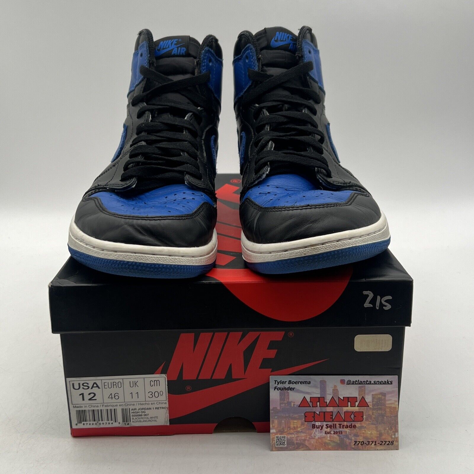 Size 12 - Jordan 1 Retro OG High Royal Black White Blue Leather (555088-007)