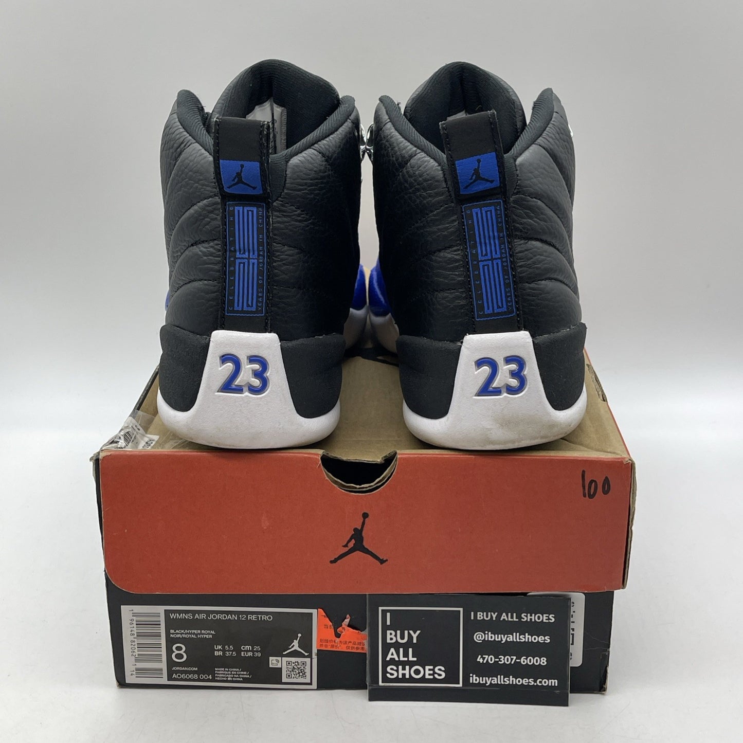 Size 8W - Air Jordan 12 Retro Hyper Royal Blue Black Leather (AO6068-004)