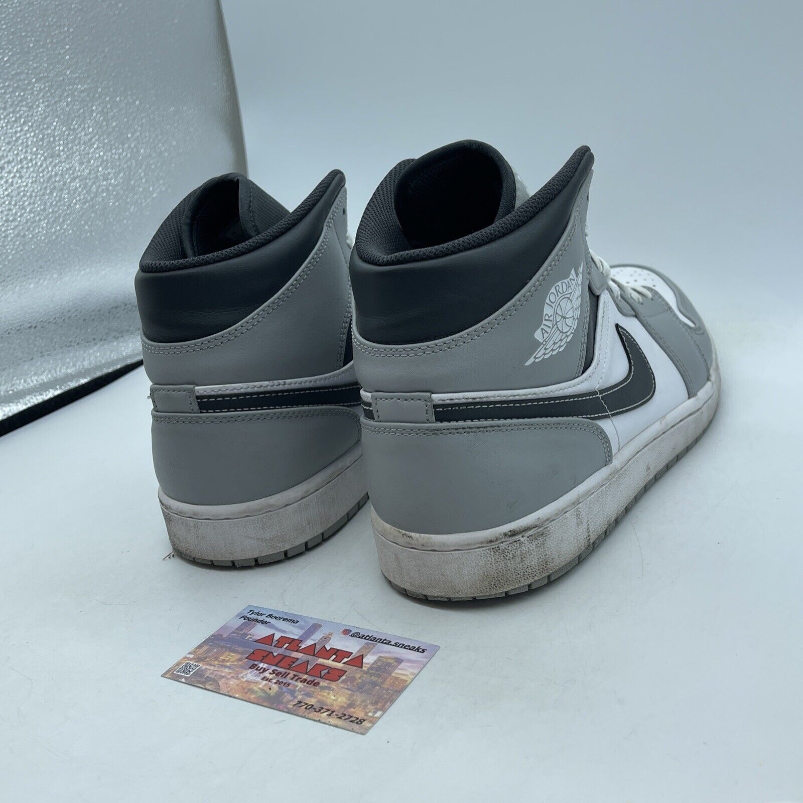 Size 12 - Jordan 1 Mid Light Smoke Grey Black White Leather (554724-078)