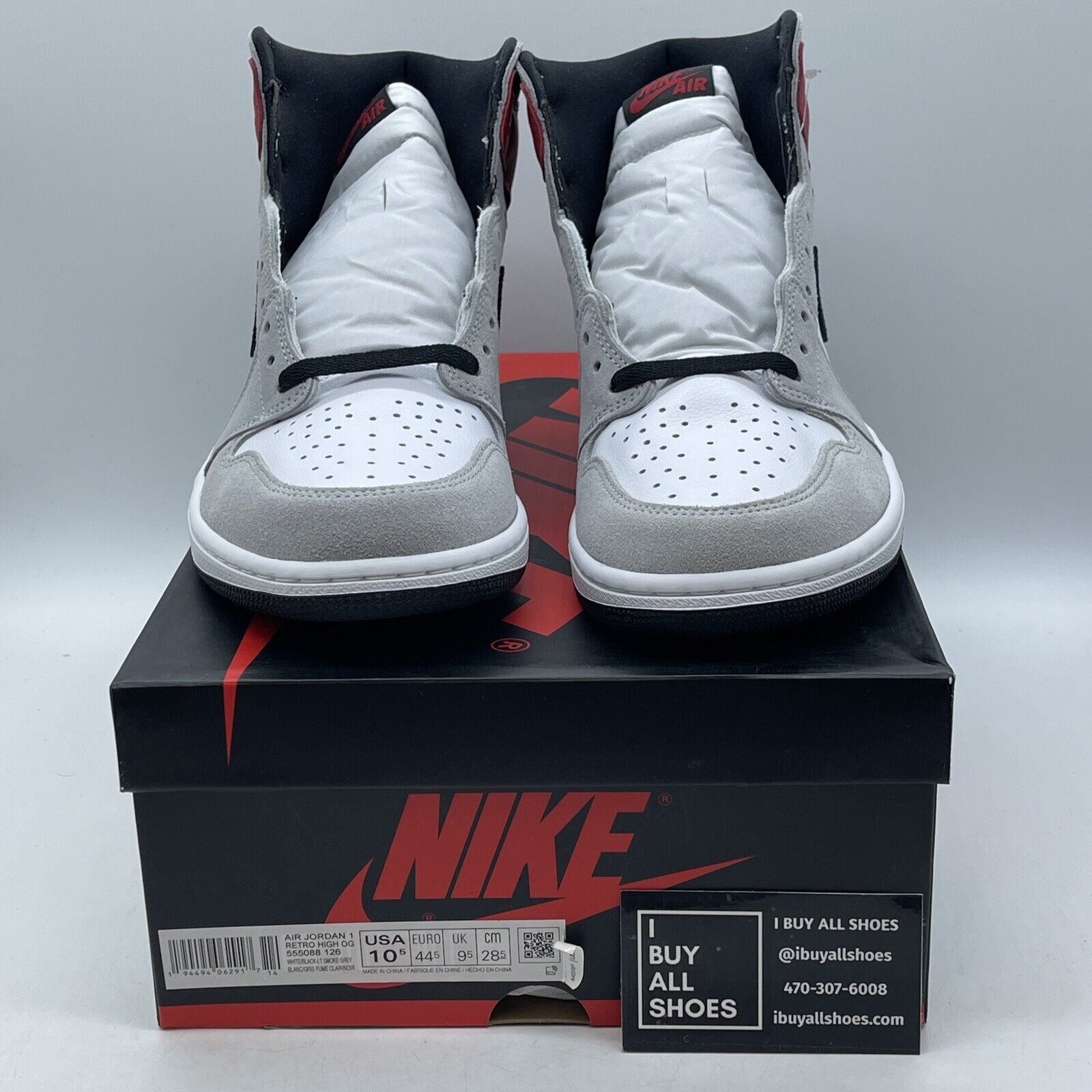 Size 10.5 - Jordan 1 Retro High OG Smoke Gray Black White Leather Suede