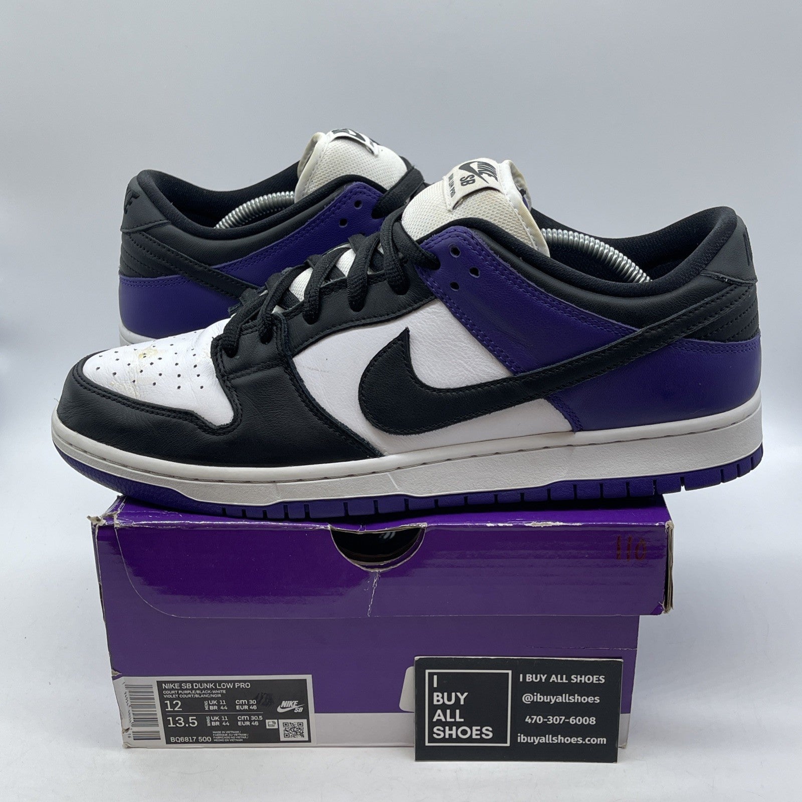 Size 12 - Nike Dunk SB Low Court Purple White Black Leather (BQ6817-500)