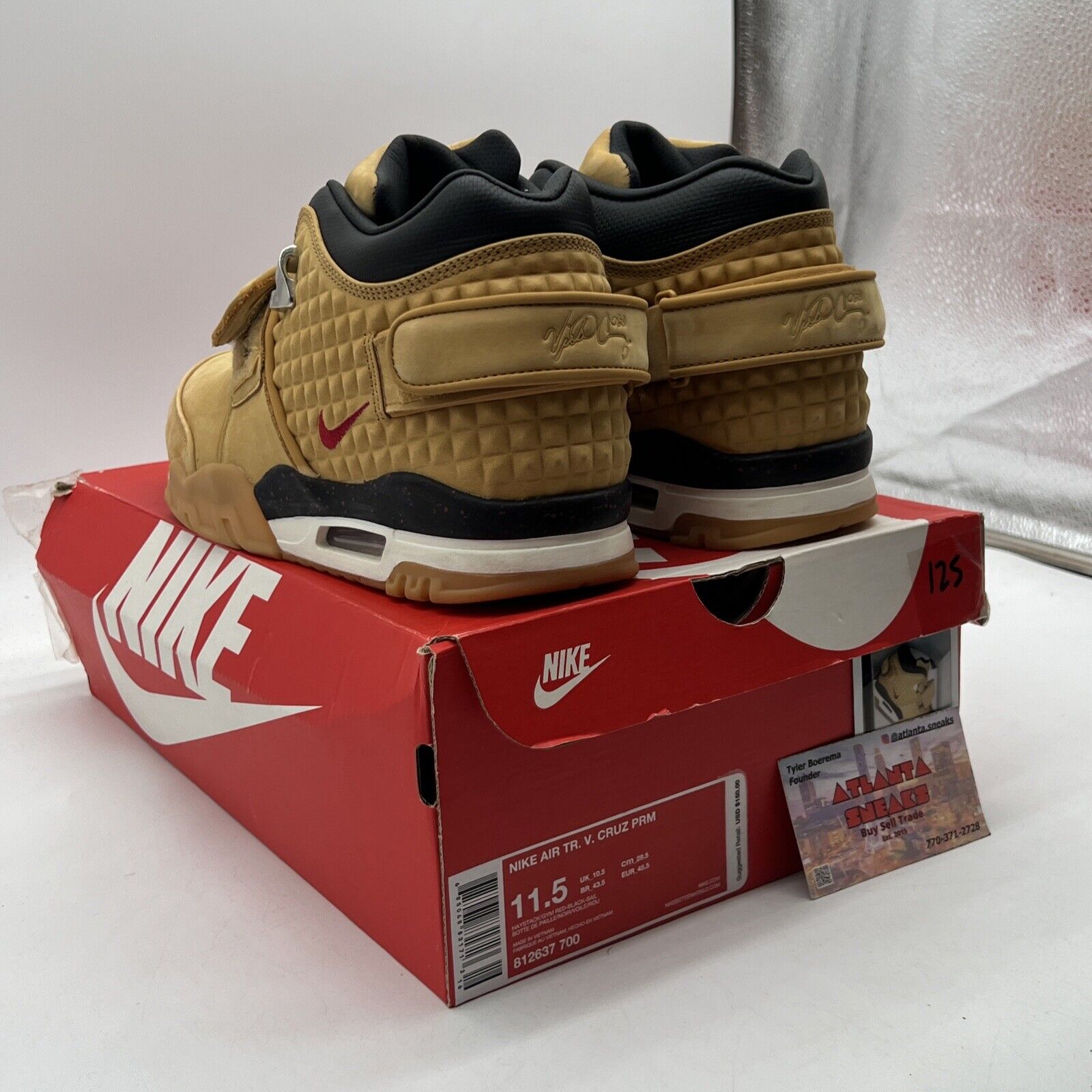 Size 11.5 - Nike Air TR Cruz Wheat Black White Suede (812637-700)