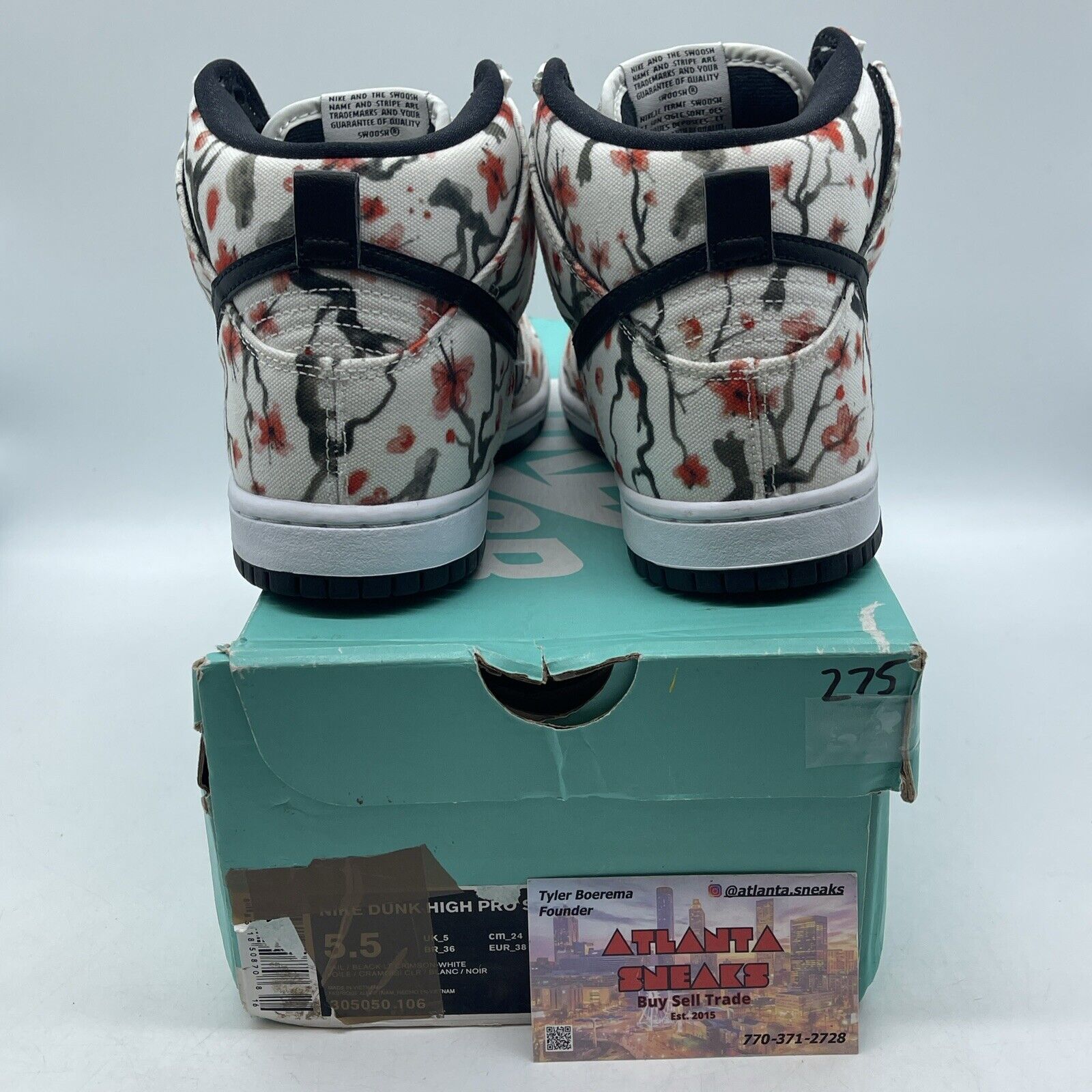 Size 5.5 - Nike SB Dunk Pro High Cherry Blossom White Black (305050-106)