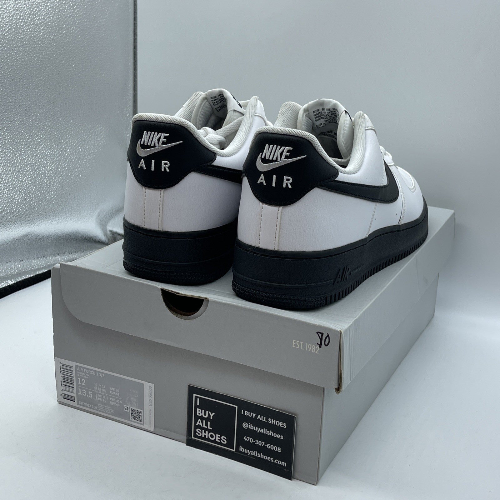 Size 12 - Nike Air Force 1 Low White Black Sole Leather (CK7663-101)