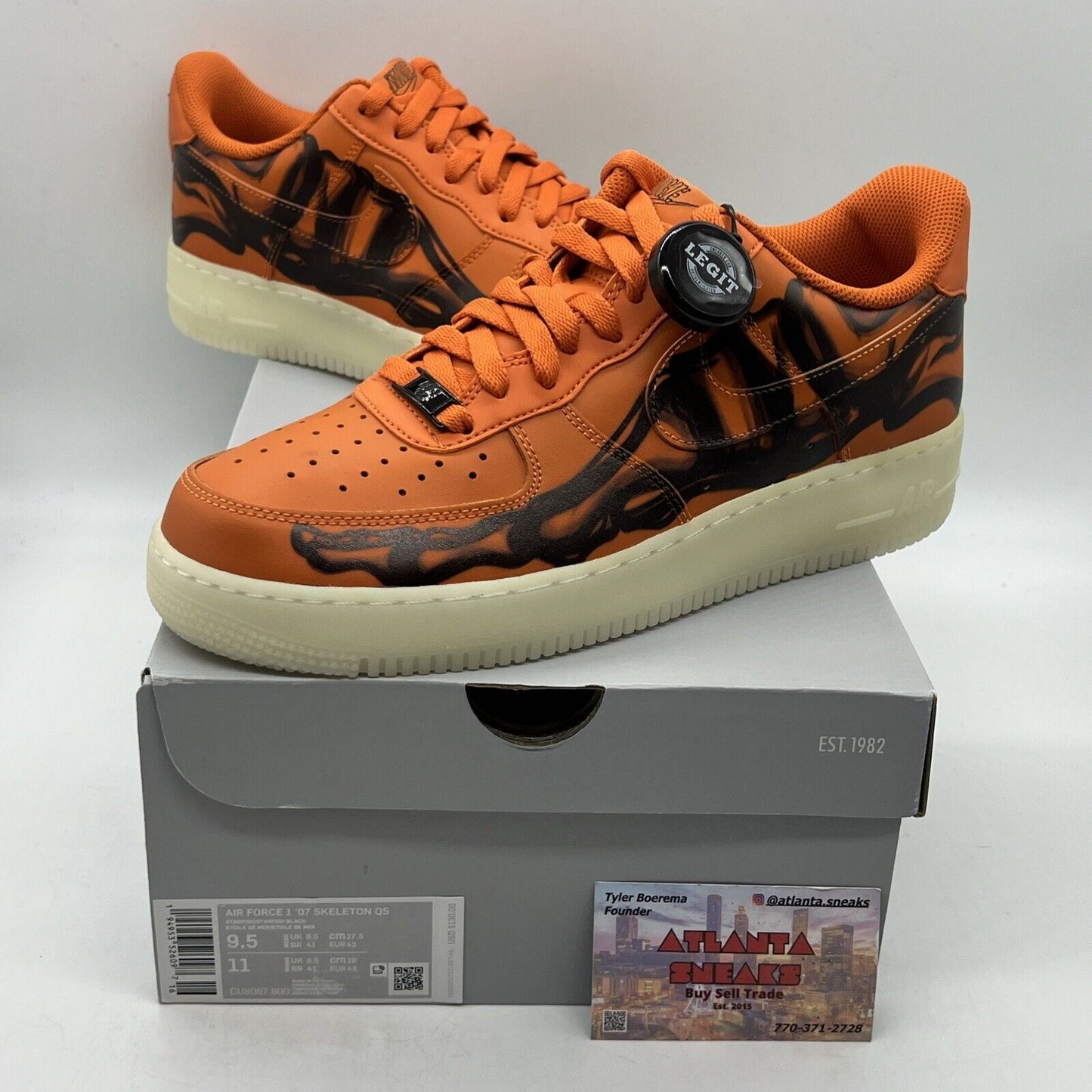 Size 9.5 - Nike Air Force 1 Low Orange Skeleton Brand New Og All DS Orange Black