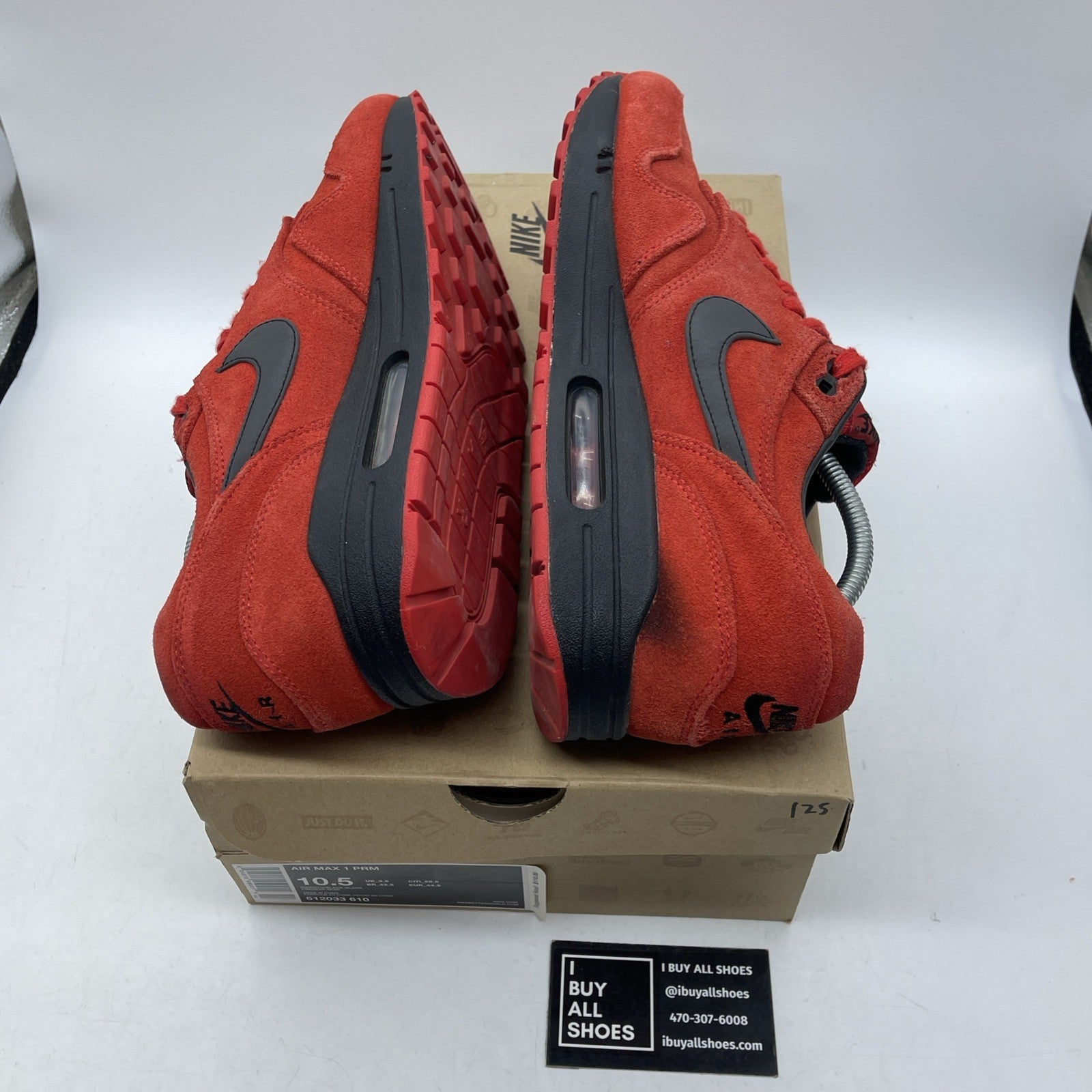 Size 10.5 - Nike Air Max 1 Prm Pimento Black Red Suede (512033-610)