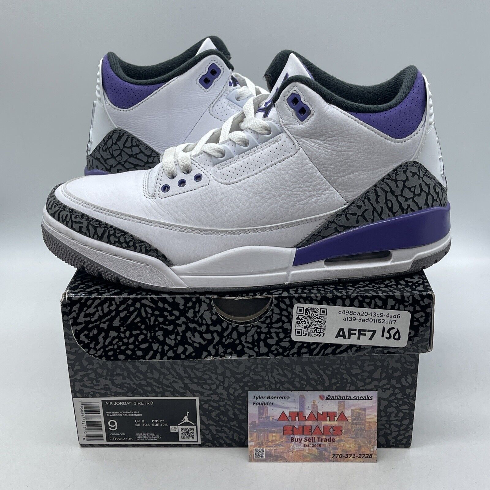 Size 9 - Jordan 3 Retro Mid Dark Iris Grey Suede White Purple (CT8532-105)