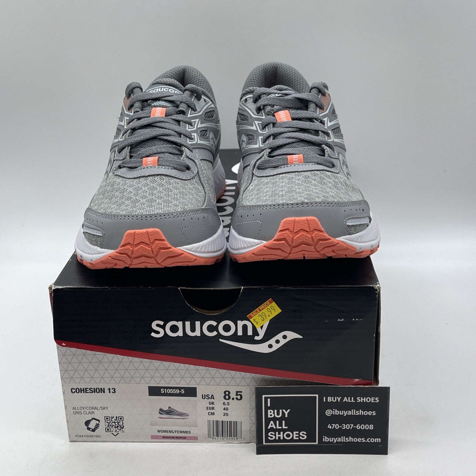 Size 8.5W - Saucony Cohesion 13 Coral Sky Grey Suede Leather (S10559-5)