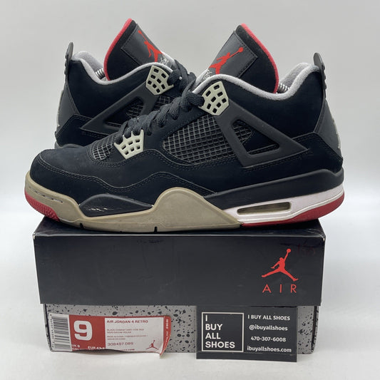 Size 9 - Jordan 4 Retro bred release Grey Red Suede (308497-089)