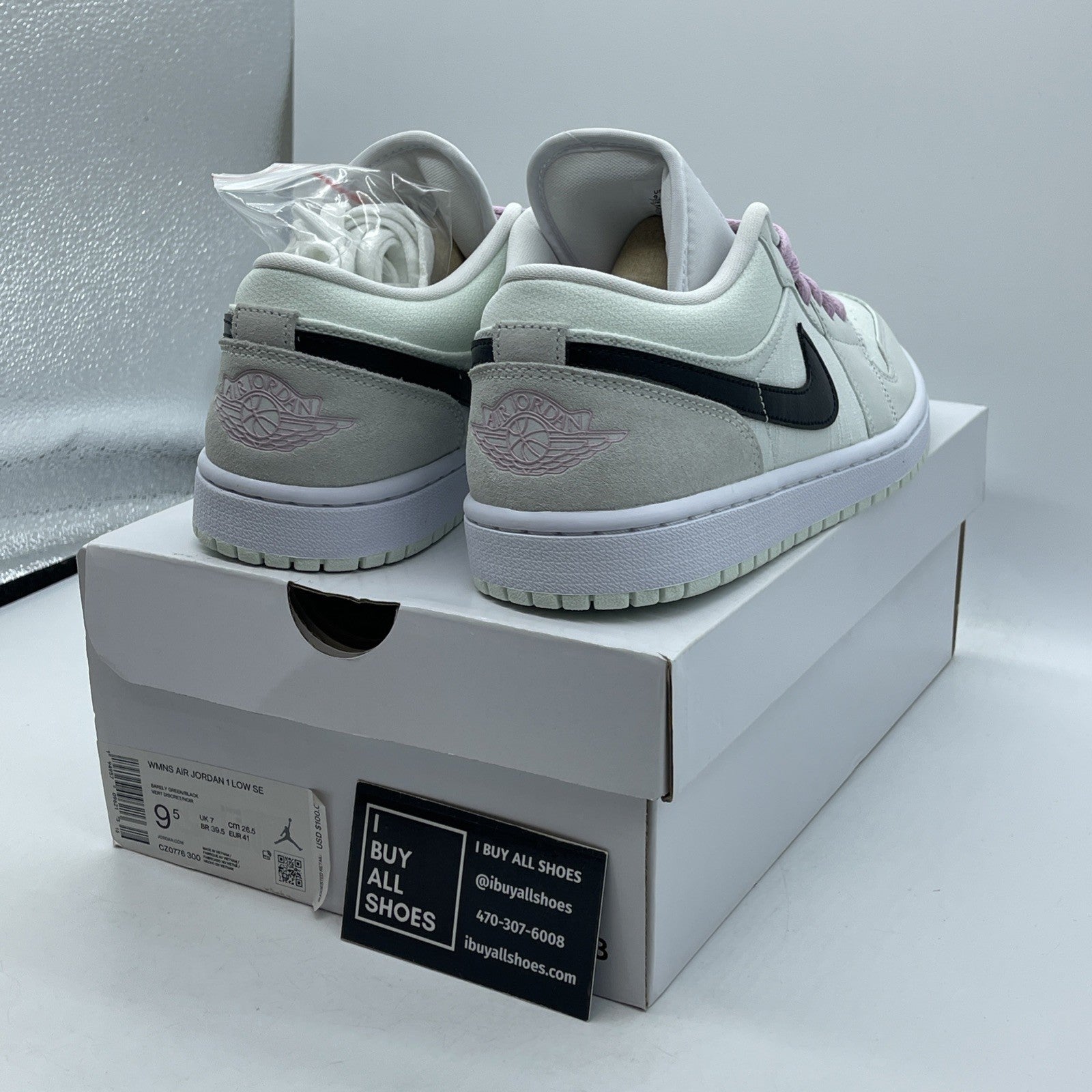 Size 9.5W - Air Jordan 1 SE Low Barely Green Suede Leather (CZ0776-300)