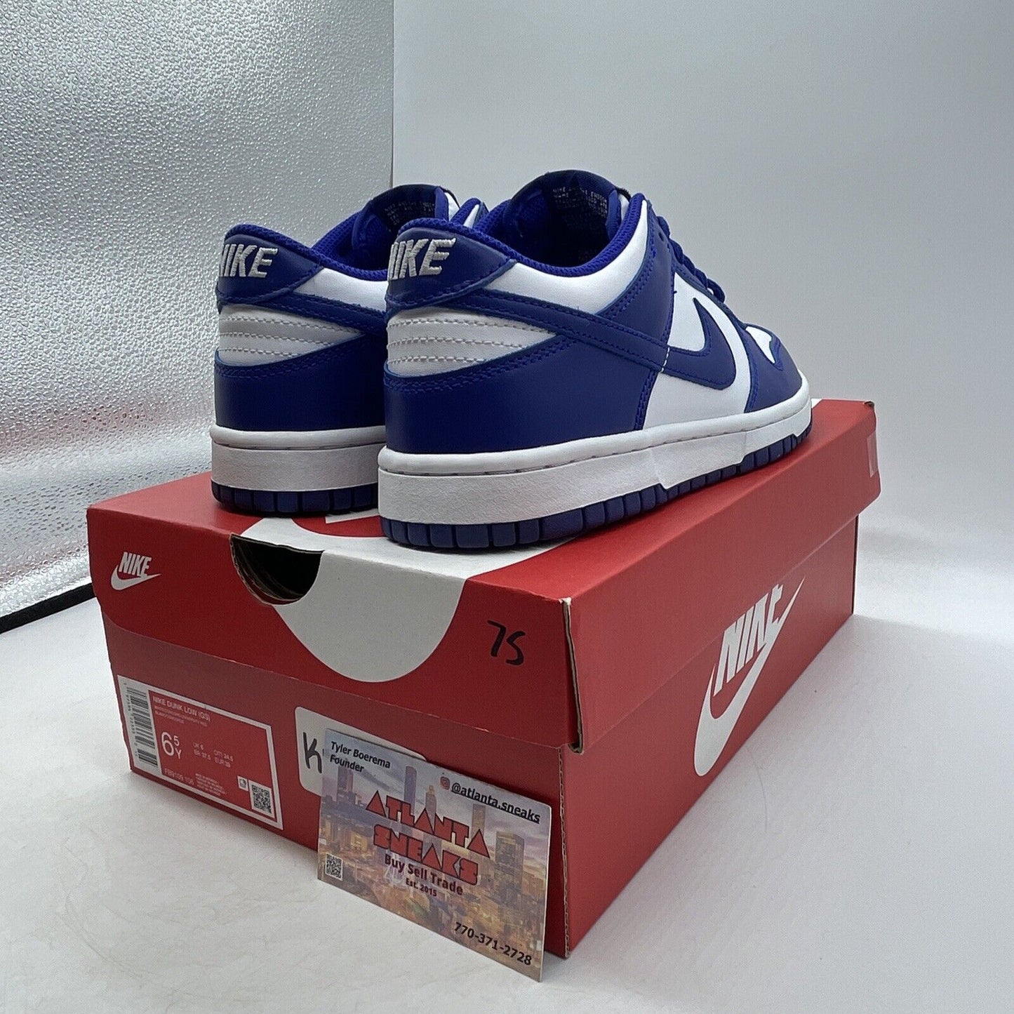 Size 6.5Y - Nike Dunk low Concord (GS) White Blue Leather (FB9109-106)