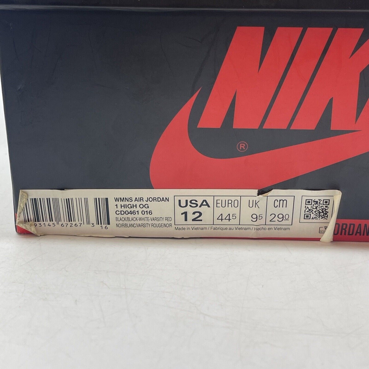 Size 12 W - Air Jordan 1 Retro High Satin Black Toe W White Red (CD0461-016)