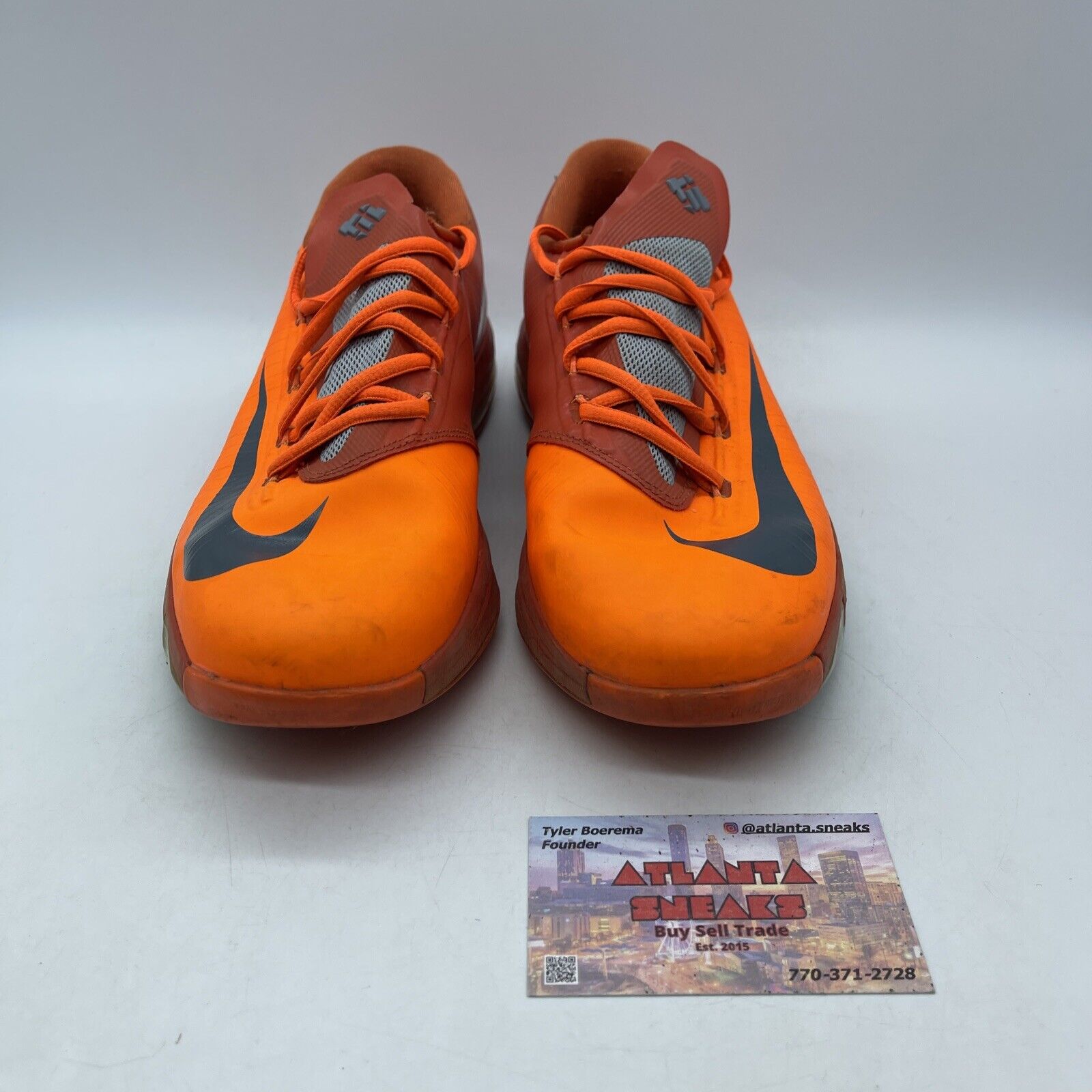 Size 7Y - GS Nike Air Zoom KD 6 Total Orange Grey Red Leather  (599477-800)