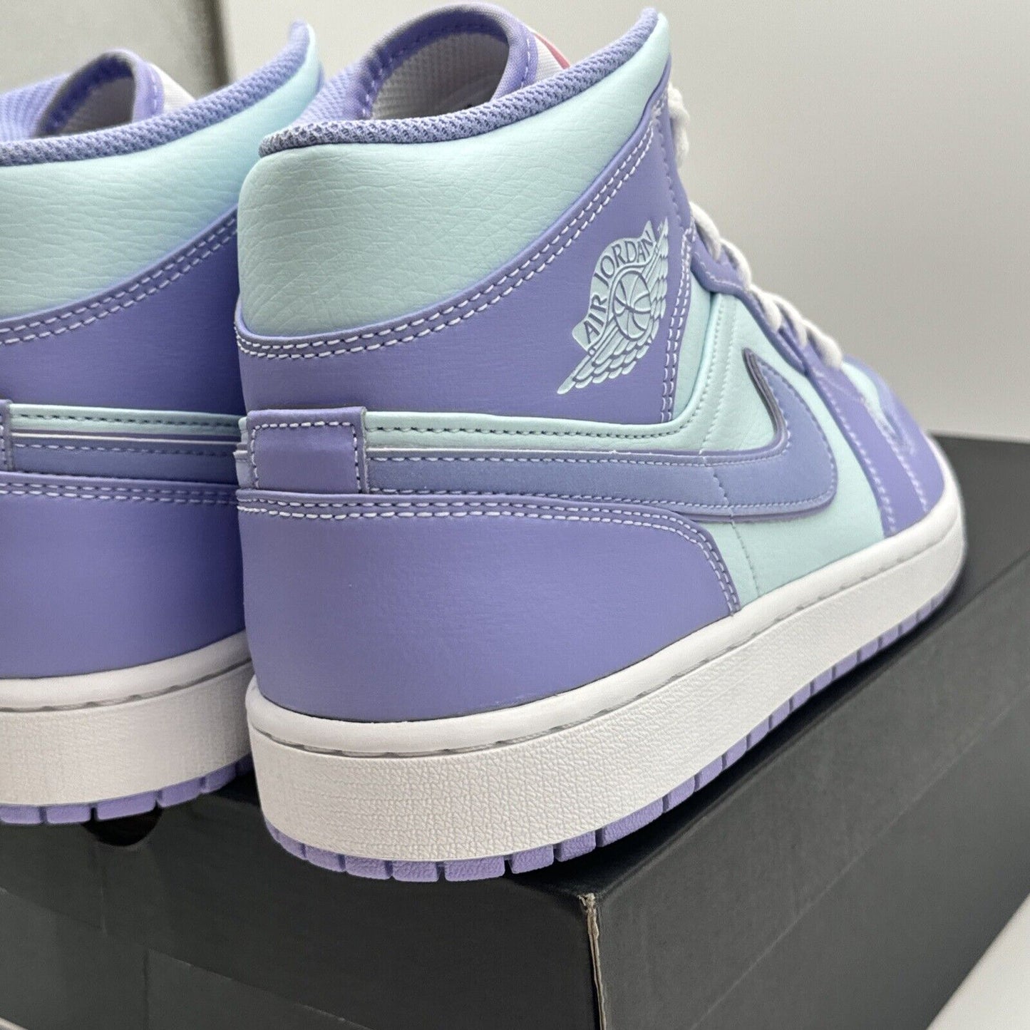 Size 12 - Jordan 1 Mid Purple Aqua Blue Leather White Midsole Fun Colors Bright