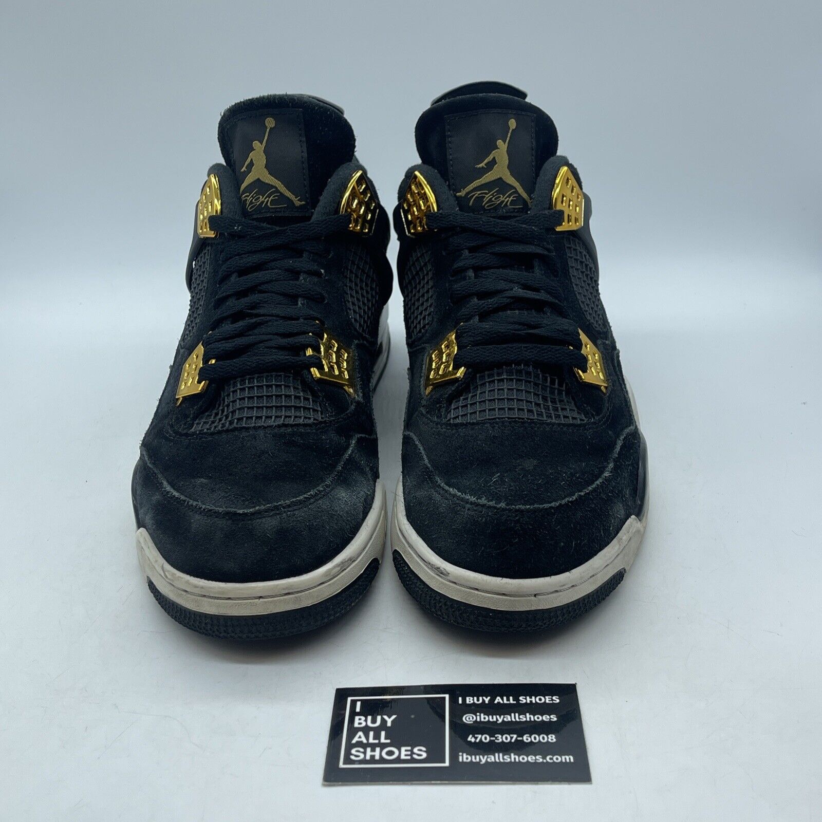 Size 13 - Jordan 4 Retro Royalty 2017 Black Gold Suede Leather (308497-032)