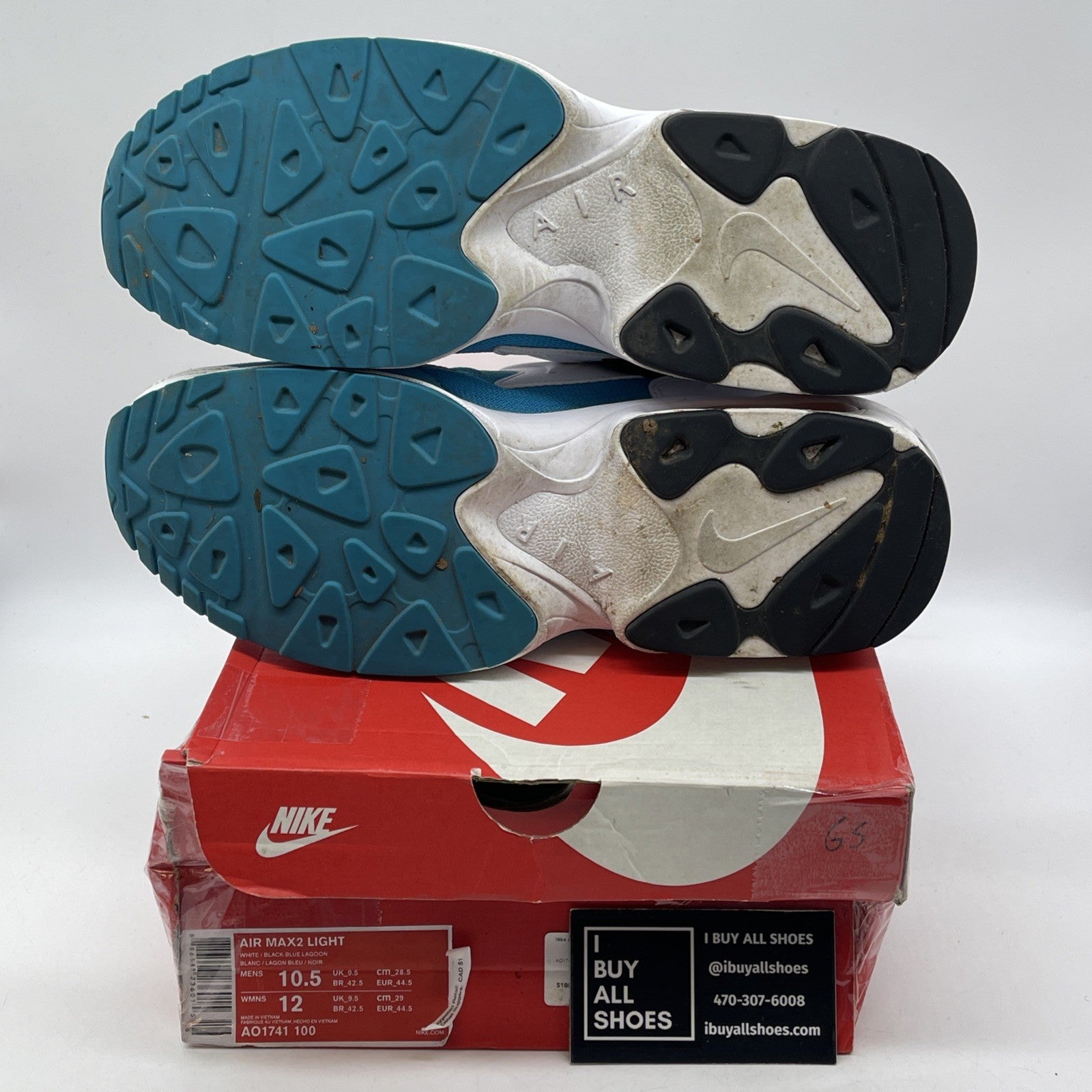 Size 10.5 - Nike Air Max 2 Light OG Blue Lagoon White Suede Leather (AO1741-100)
