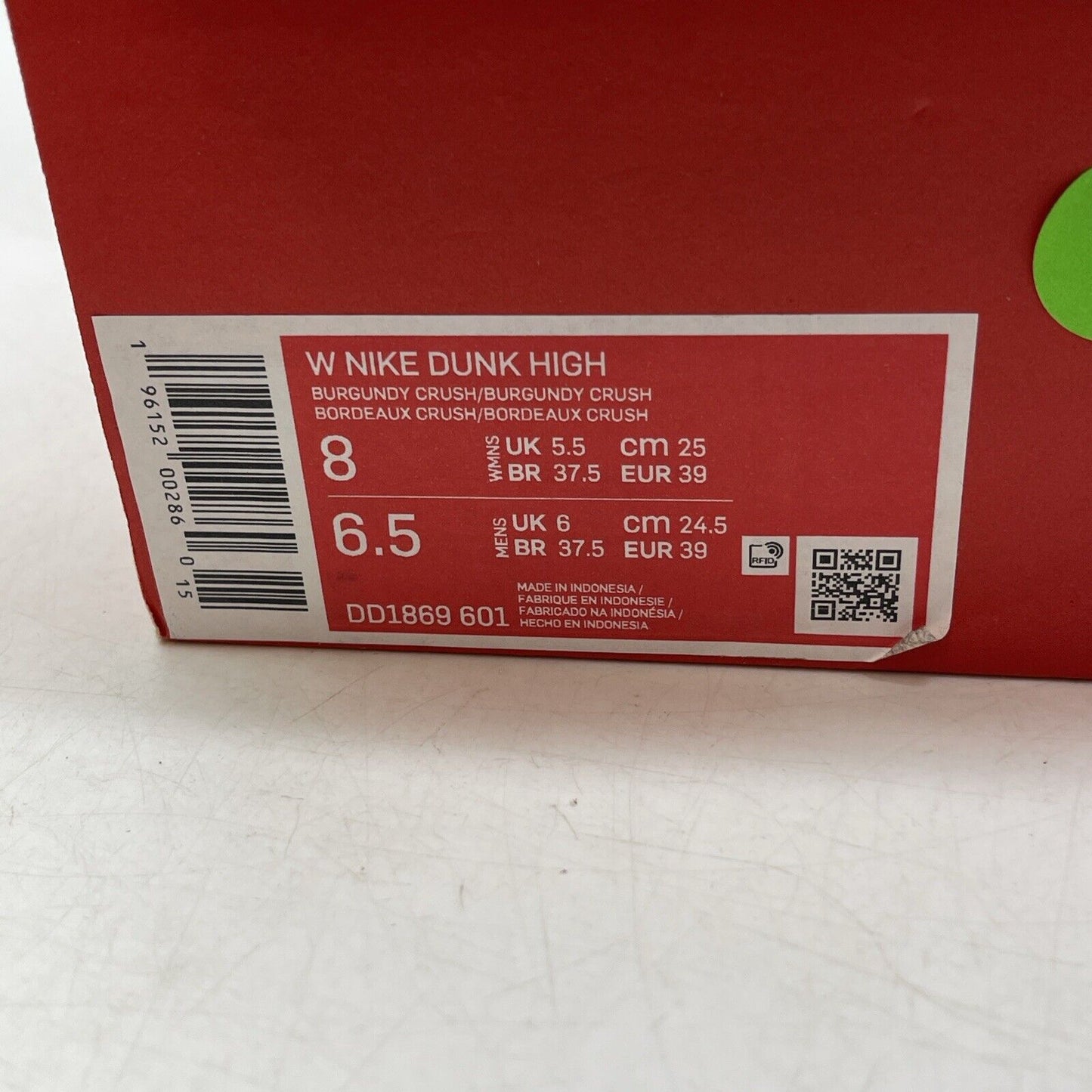 Size 8 W - Nike Dunk High Burgundy Crush White Leather (DD1869-601)