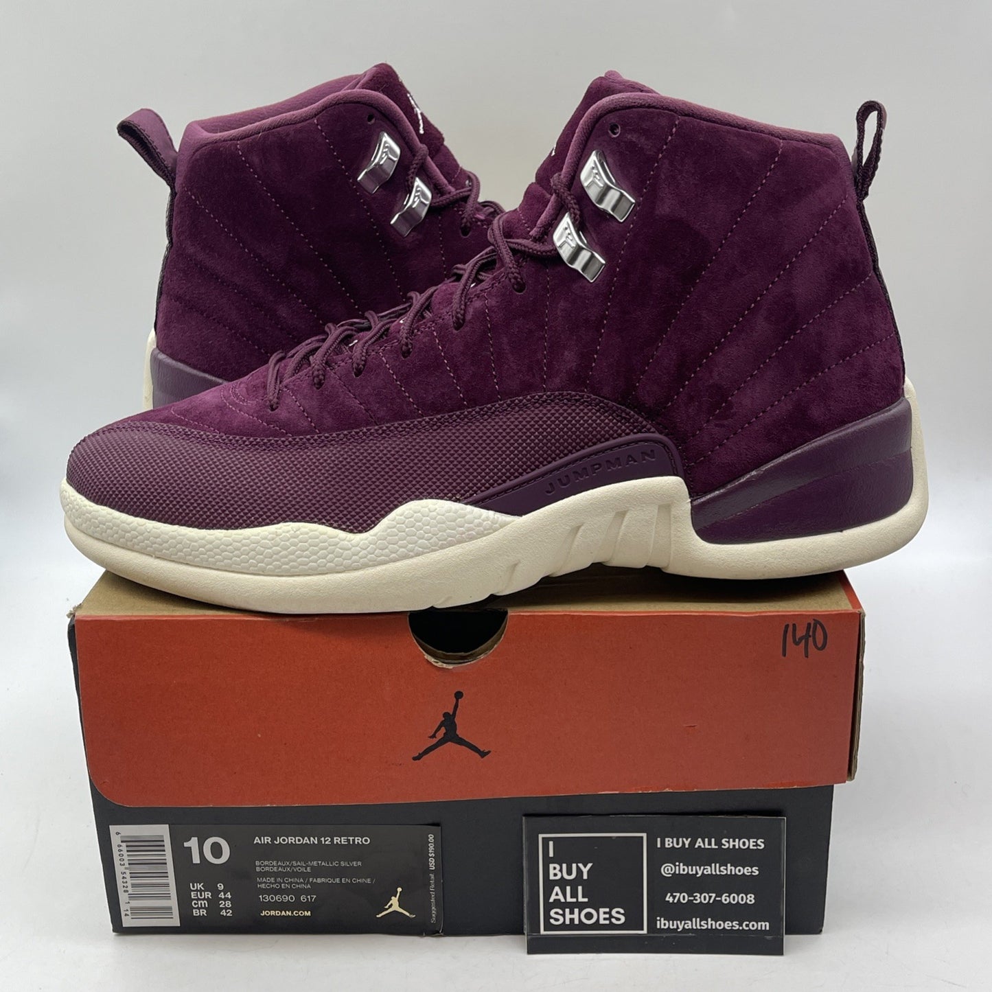Size 10 - Air Jordan 12 Retro Bordeaux Purple Suede Leather (130690-617)