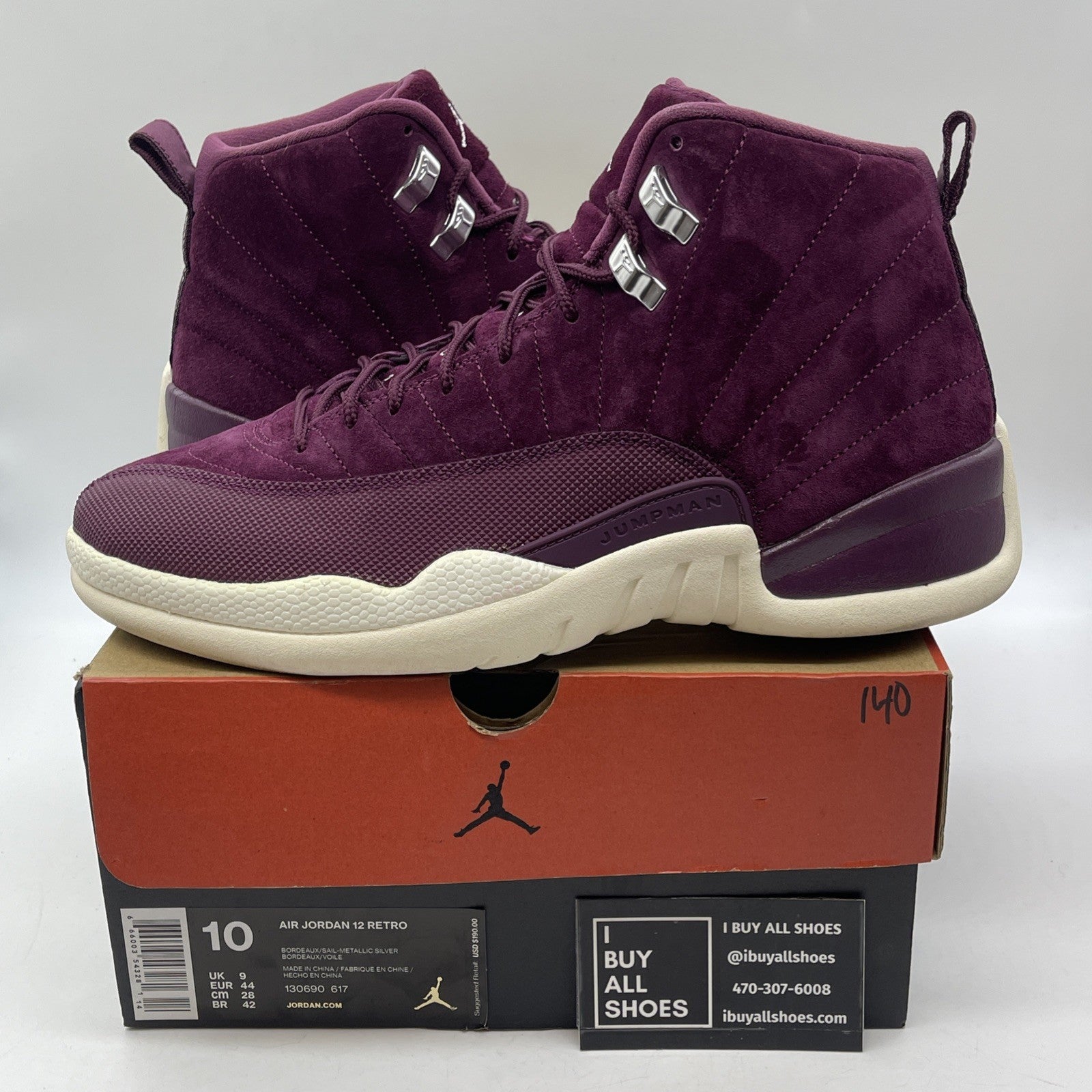 Size 10 - Air Jordan 12 Retro Bordeaux Purple Suede Leather (130690-617)