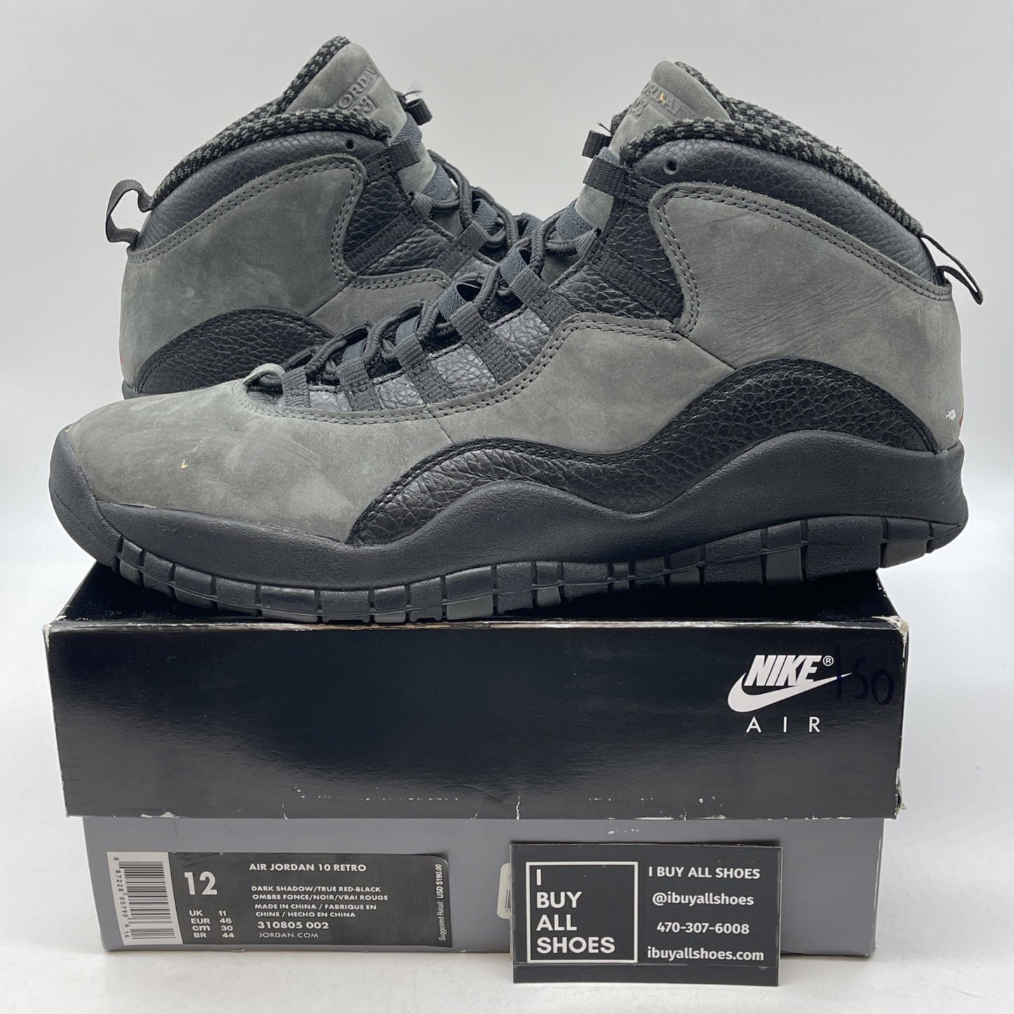 Size 12 - Air Jordan 10 Retro 2018 Shadow Grey Black Suede Leather (310805-002)
