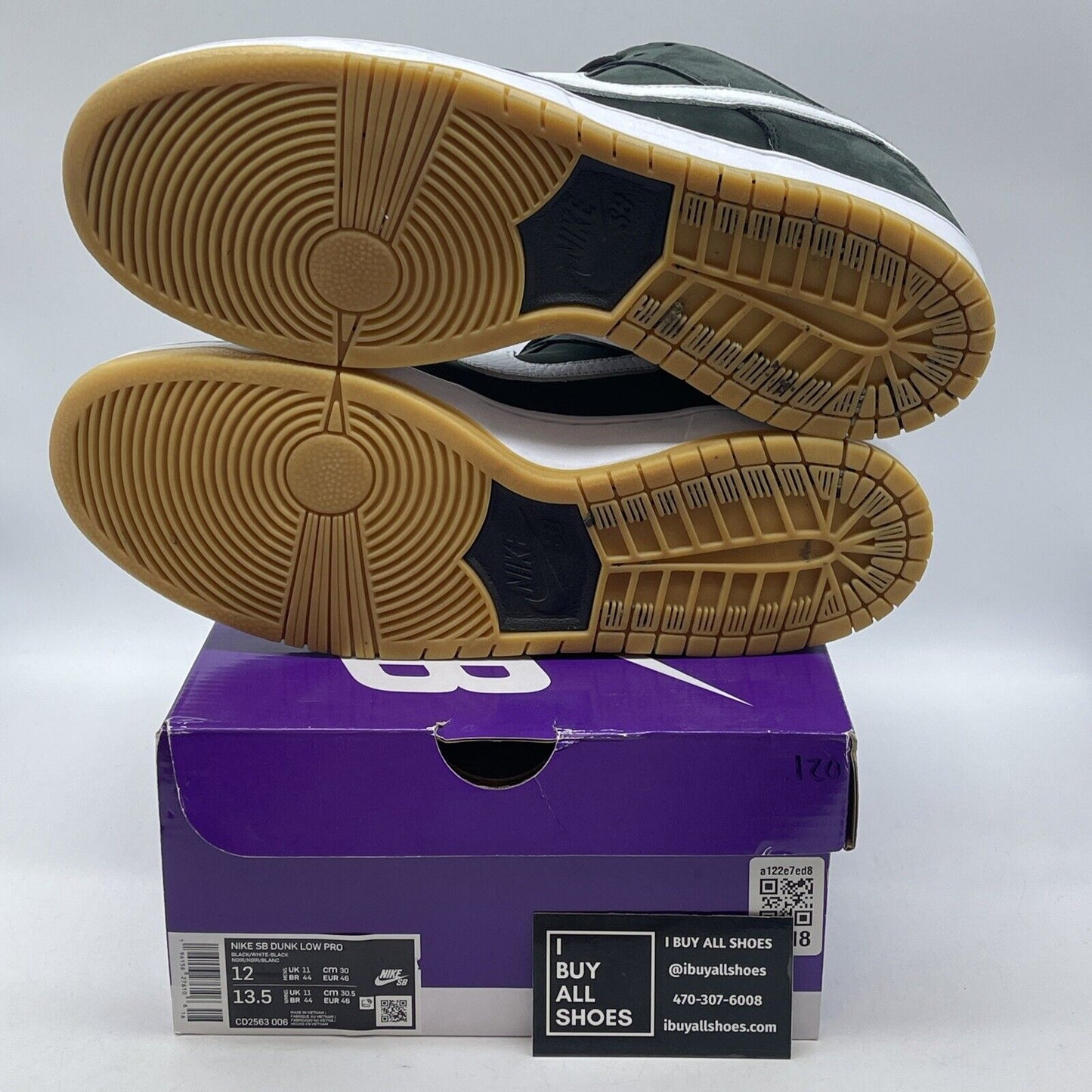 Size 12 - Nike Dunk Low SB Black Gum White Suede Leather (CD2563-006)