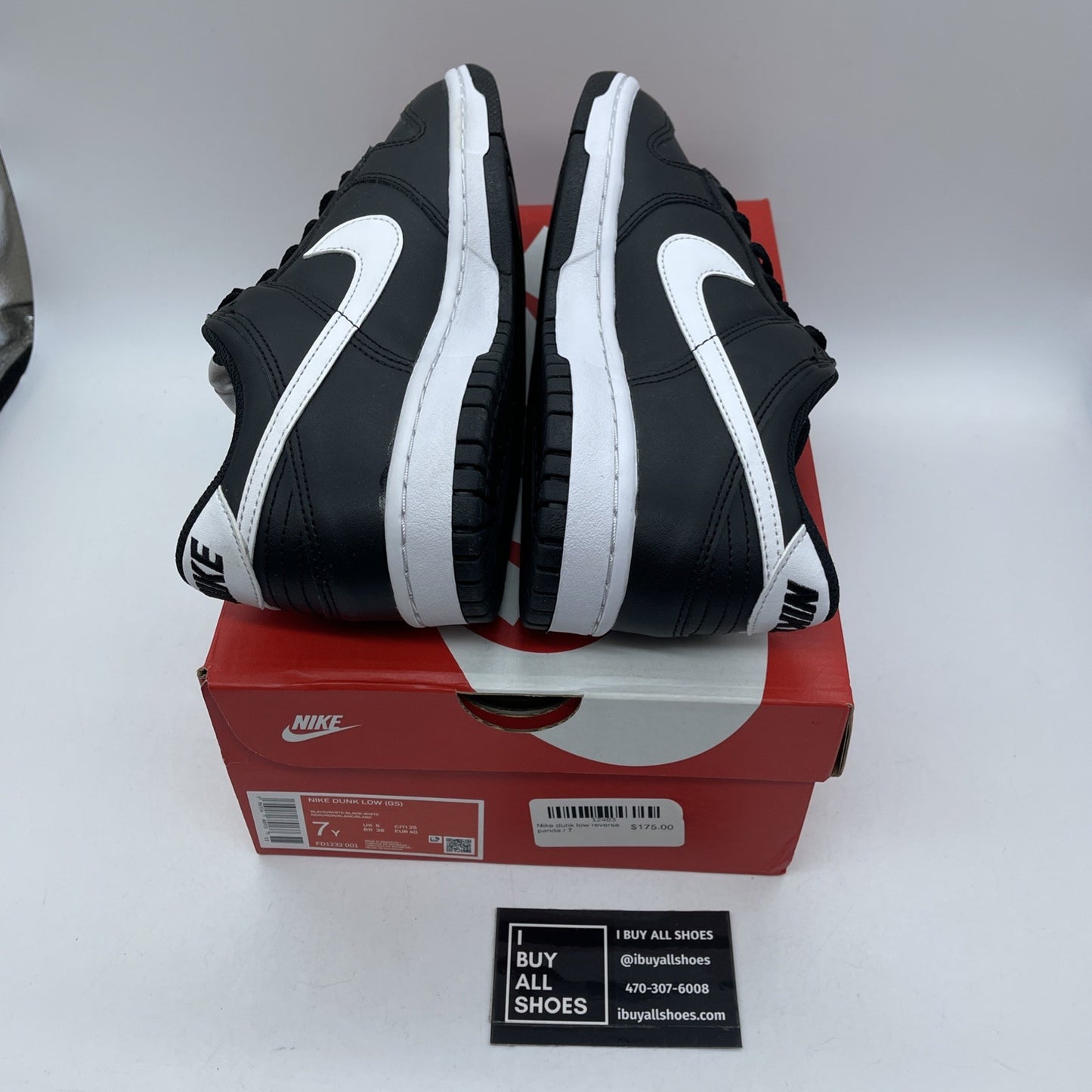 Size 7Y - Nike Dunk Low Black Panda 2.0 White Leather (FD1232-001)