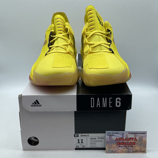 Size 11 - adidas Dame 6 Hot Rod Yellow Black Red (FW8498)